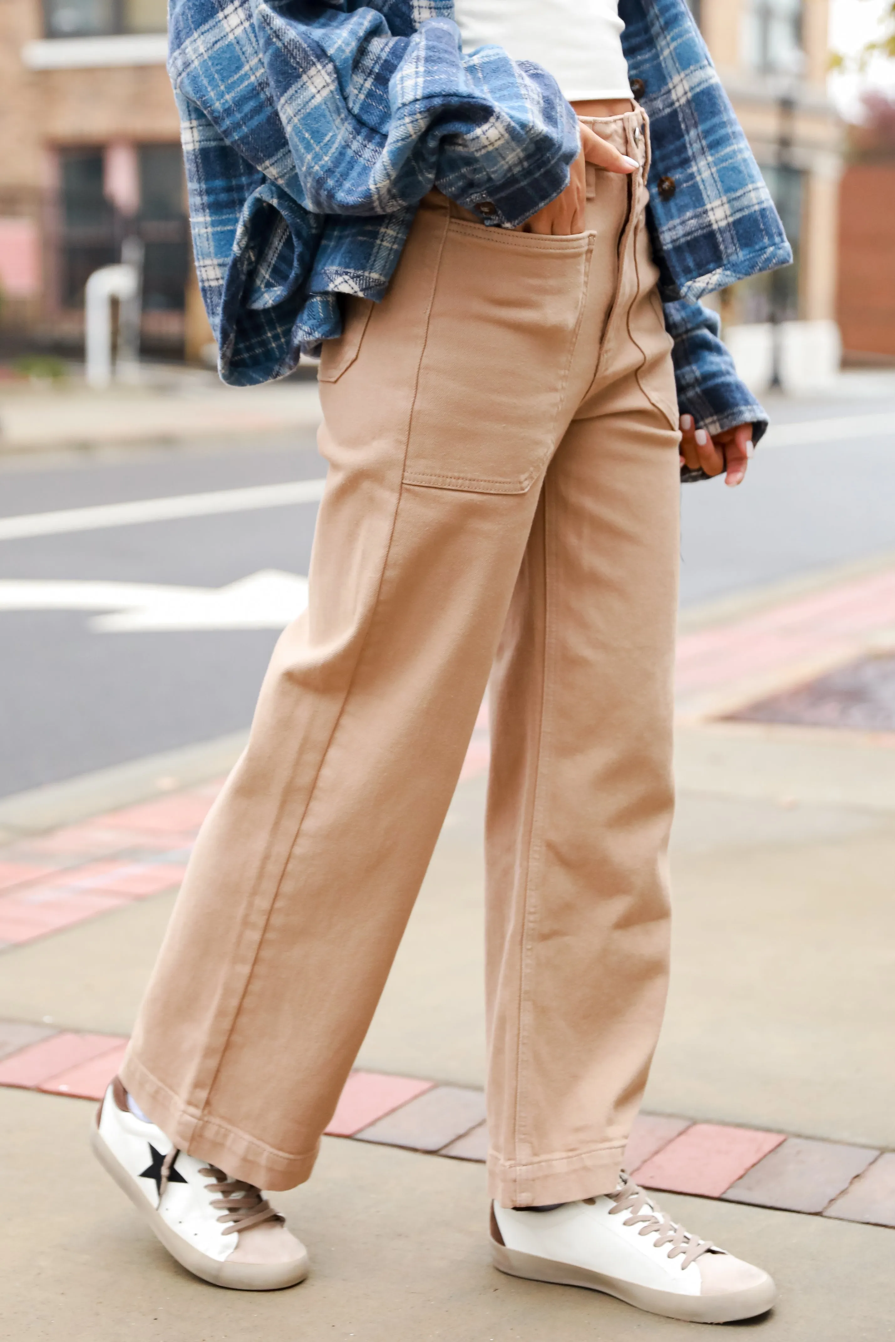 FINAL SALE - Elevated Confidence Taupe Wide Leg Jeans