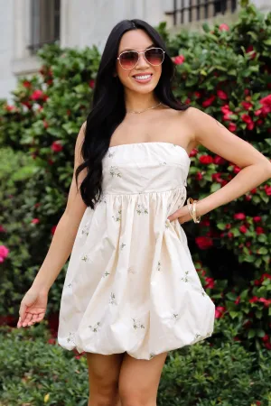 FINAL SALE - Enviable Pick Cream Floral Embroidered Strapless Mini Dress