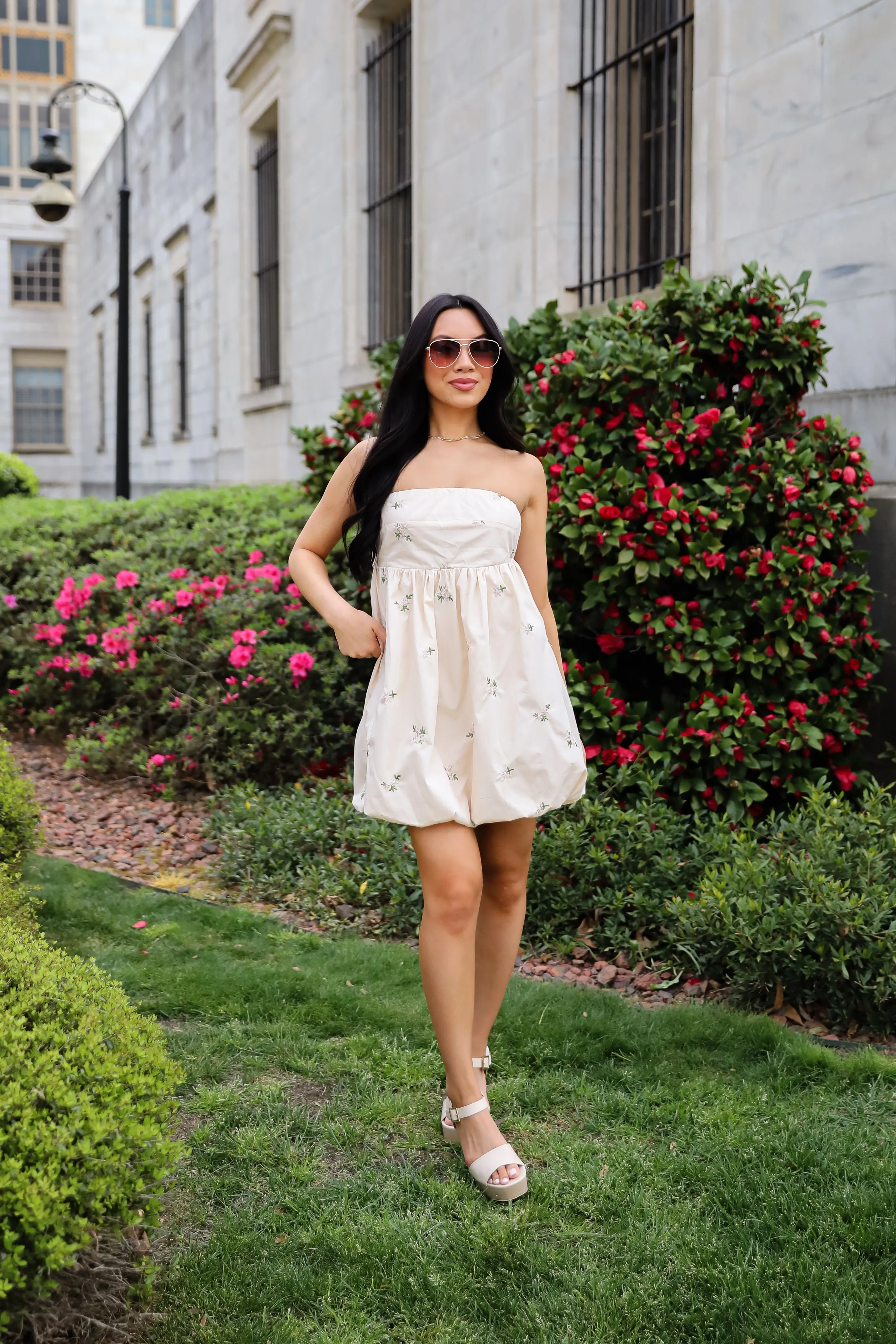 FINAL SALE - Enviable Pick Cream Floral Embroidered Strapless Mini Dress