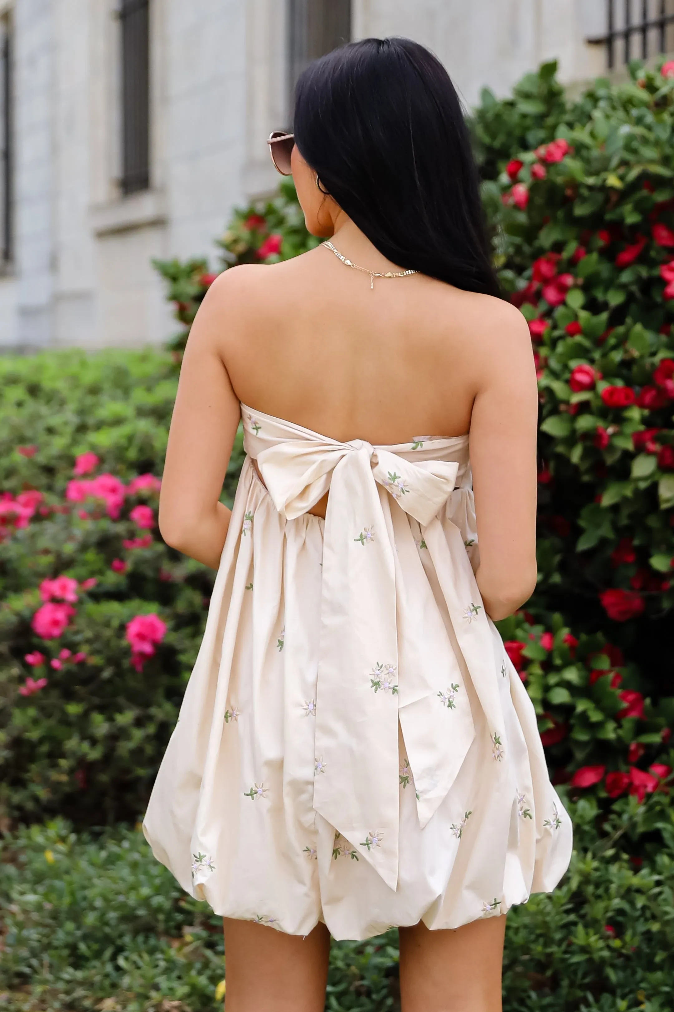 FINAL SALE - Enviable Pick Cream Floral Embroidered Strapless Mini Dress