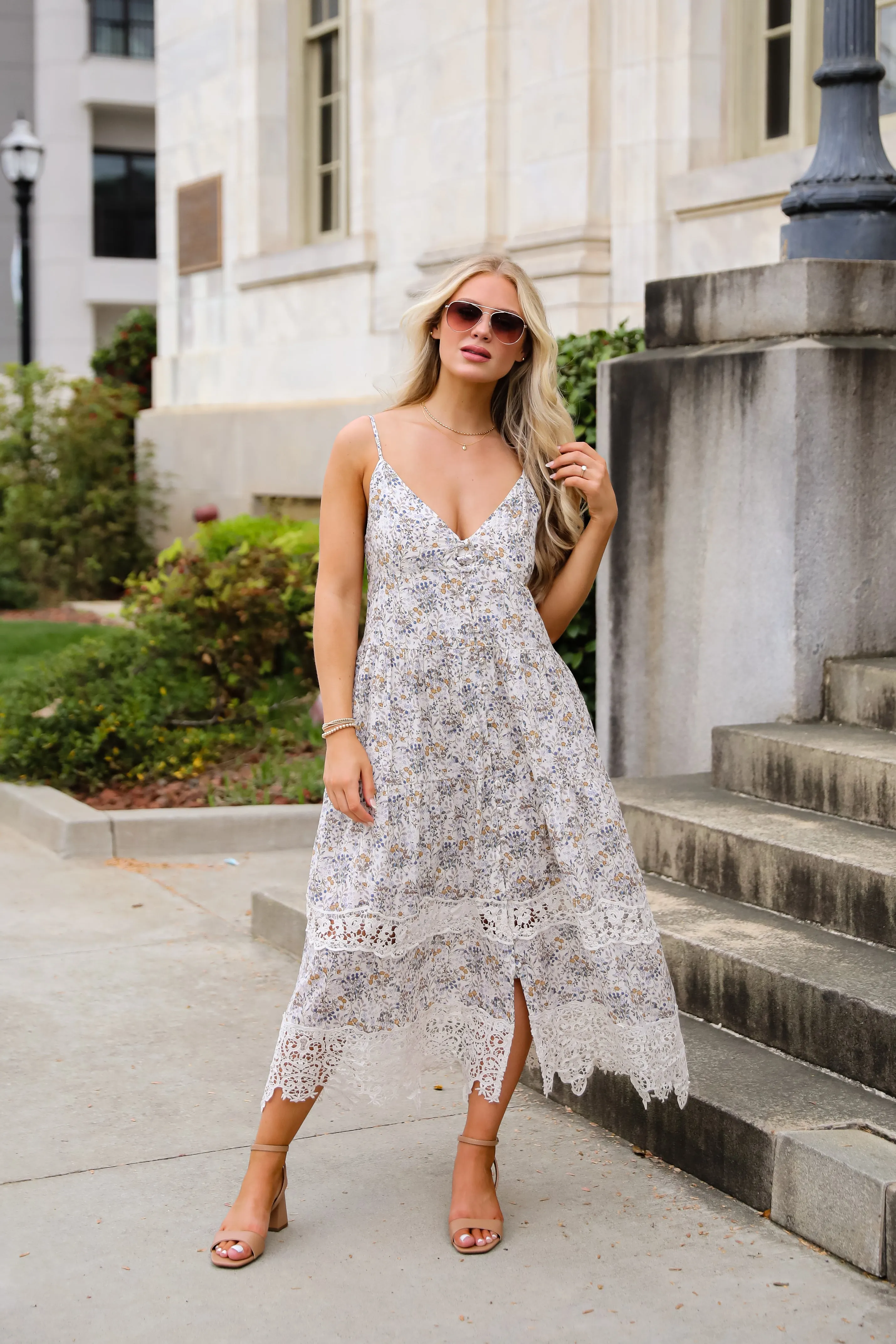 FINAL SALE - Feel The Sunshine Ivory Floral Maxi Dress