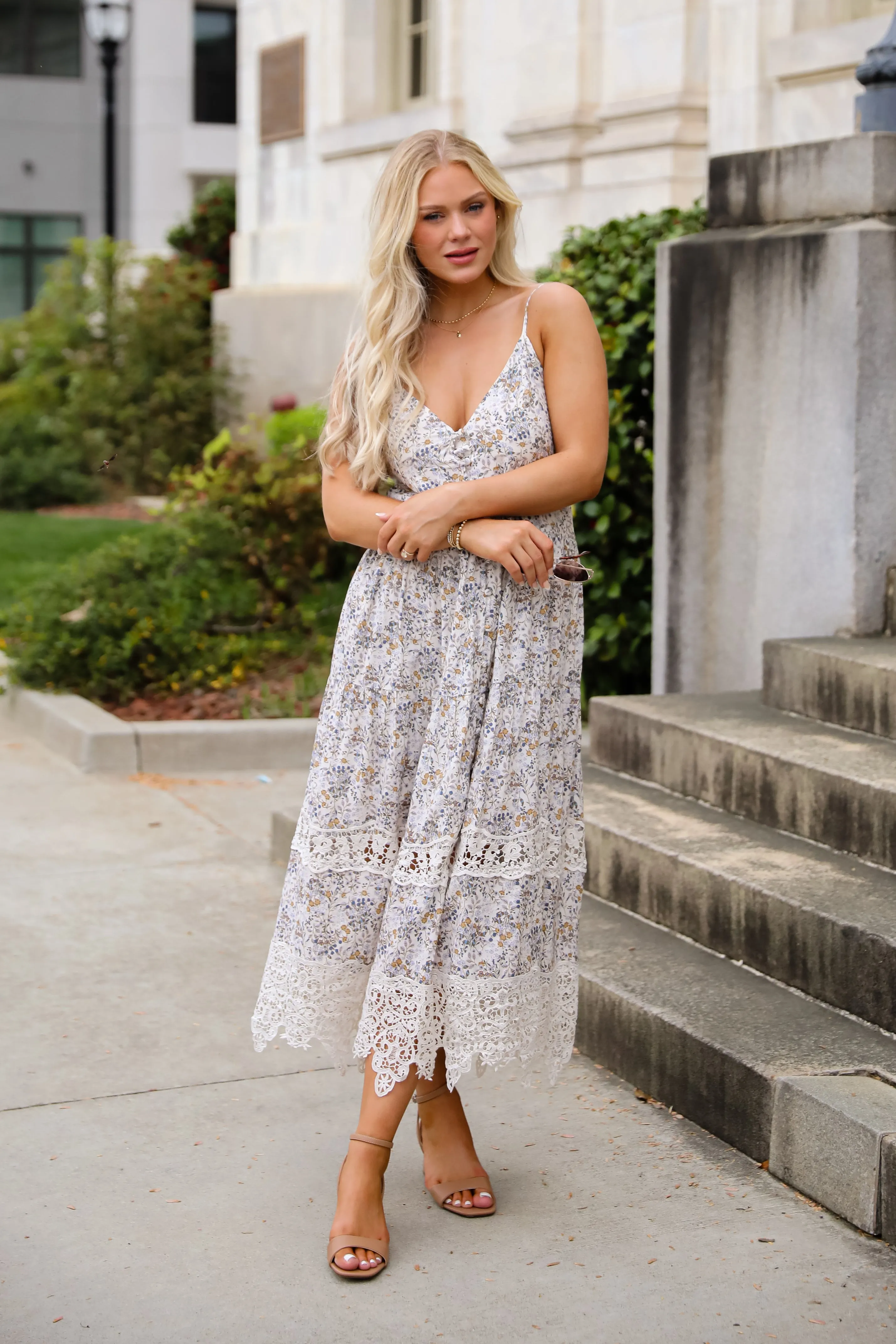 FINAL SALE - Feel The Sunshine Ivory Floral Maxi Dress