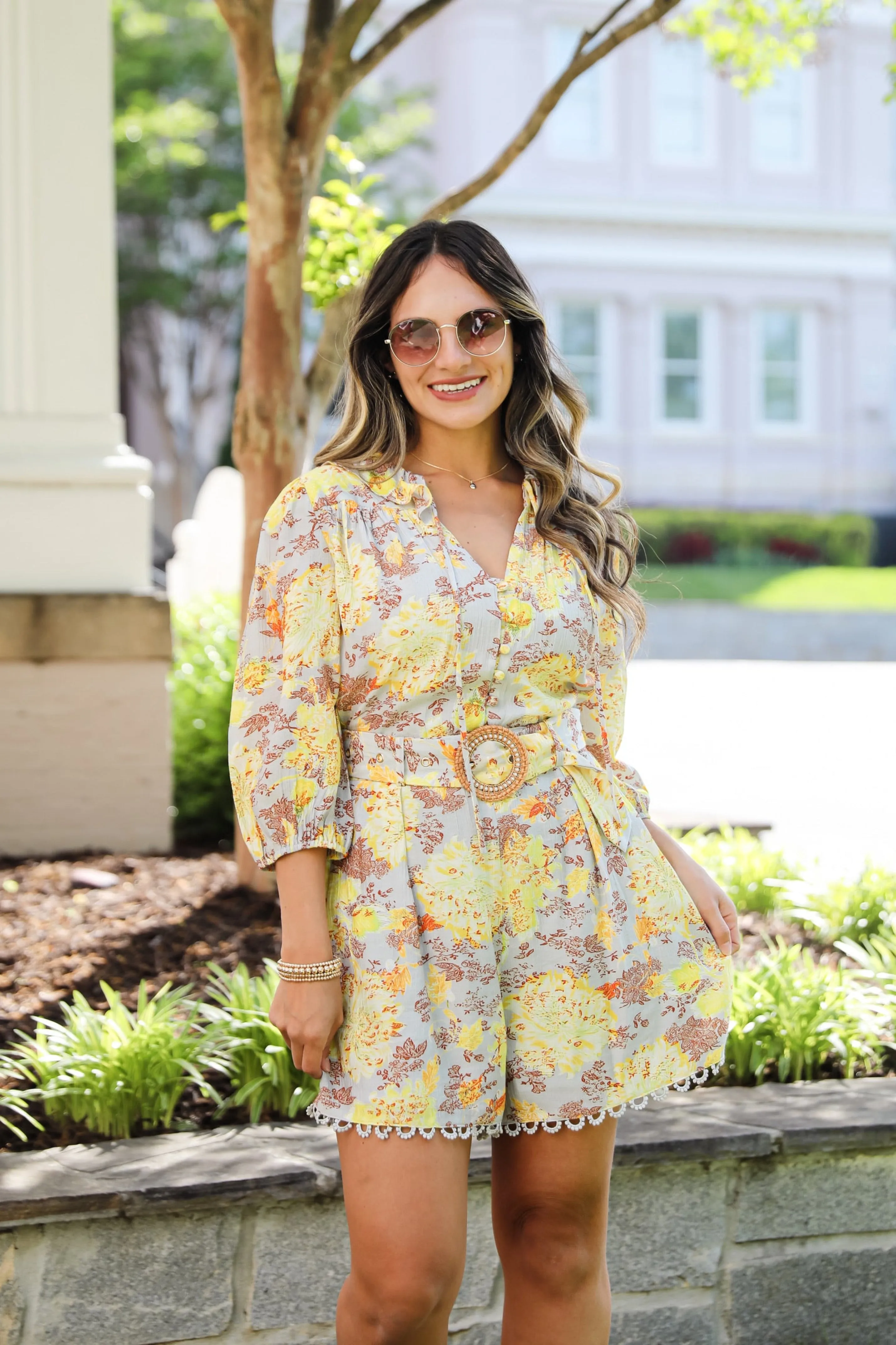 FINAL SALE - Flirtatious Attitude Grey Floral Romper
