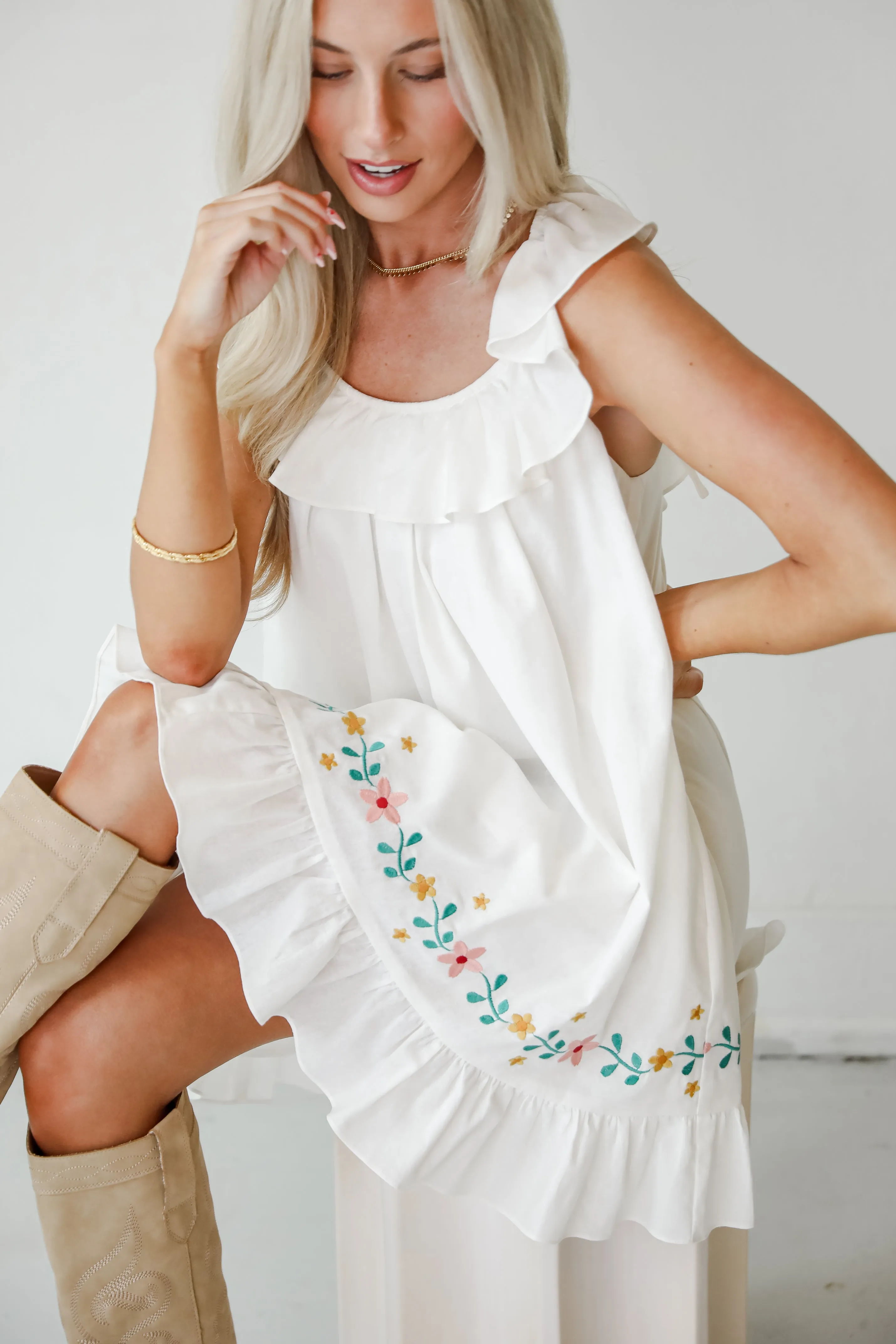 FINAL SALE - Garden Cutie Floral Embroidered Mini Dress