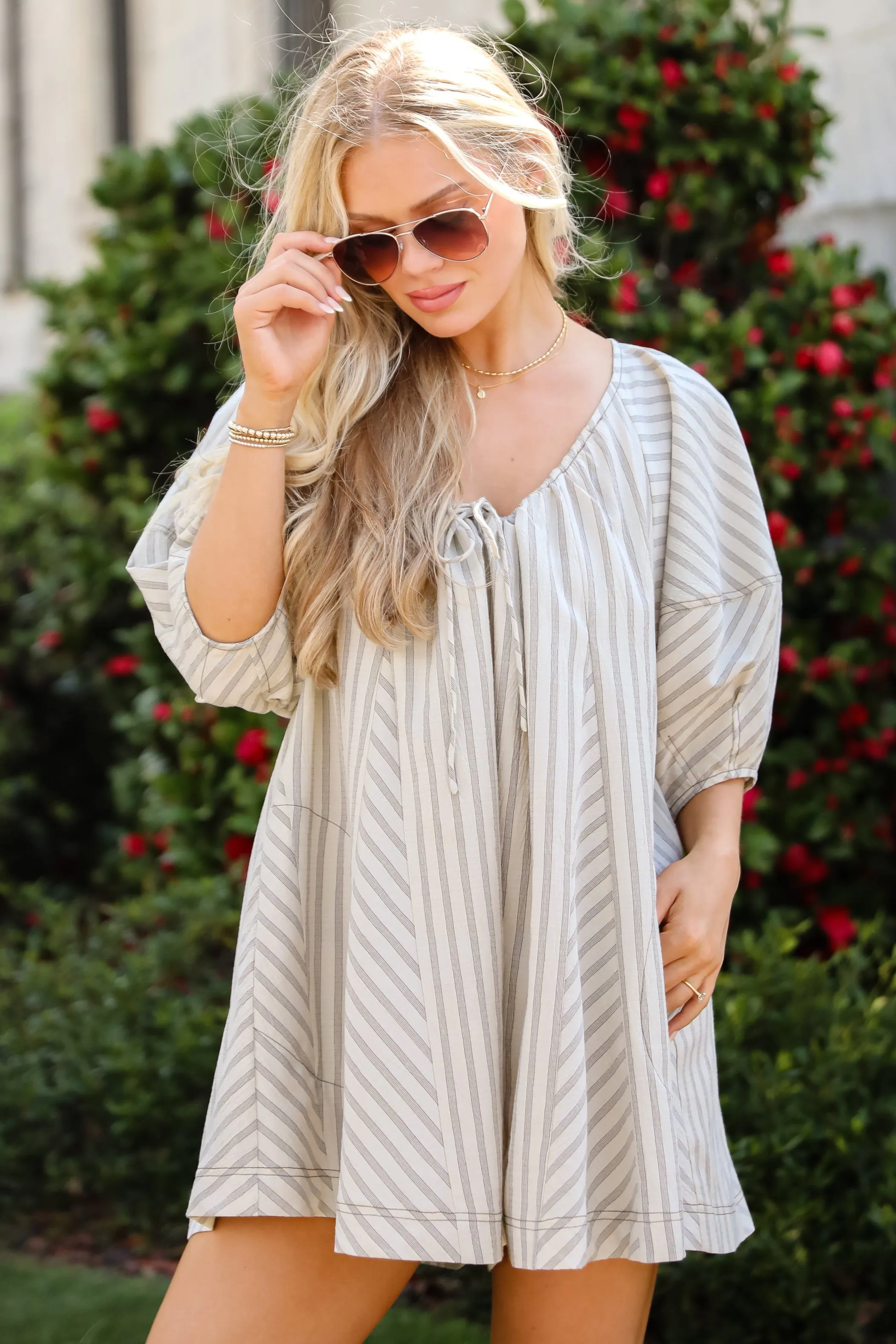 FINAL SALE - Give You Everything Light Taupe Striped Romper