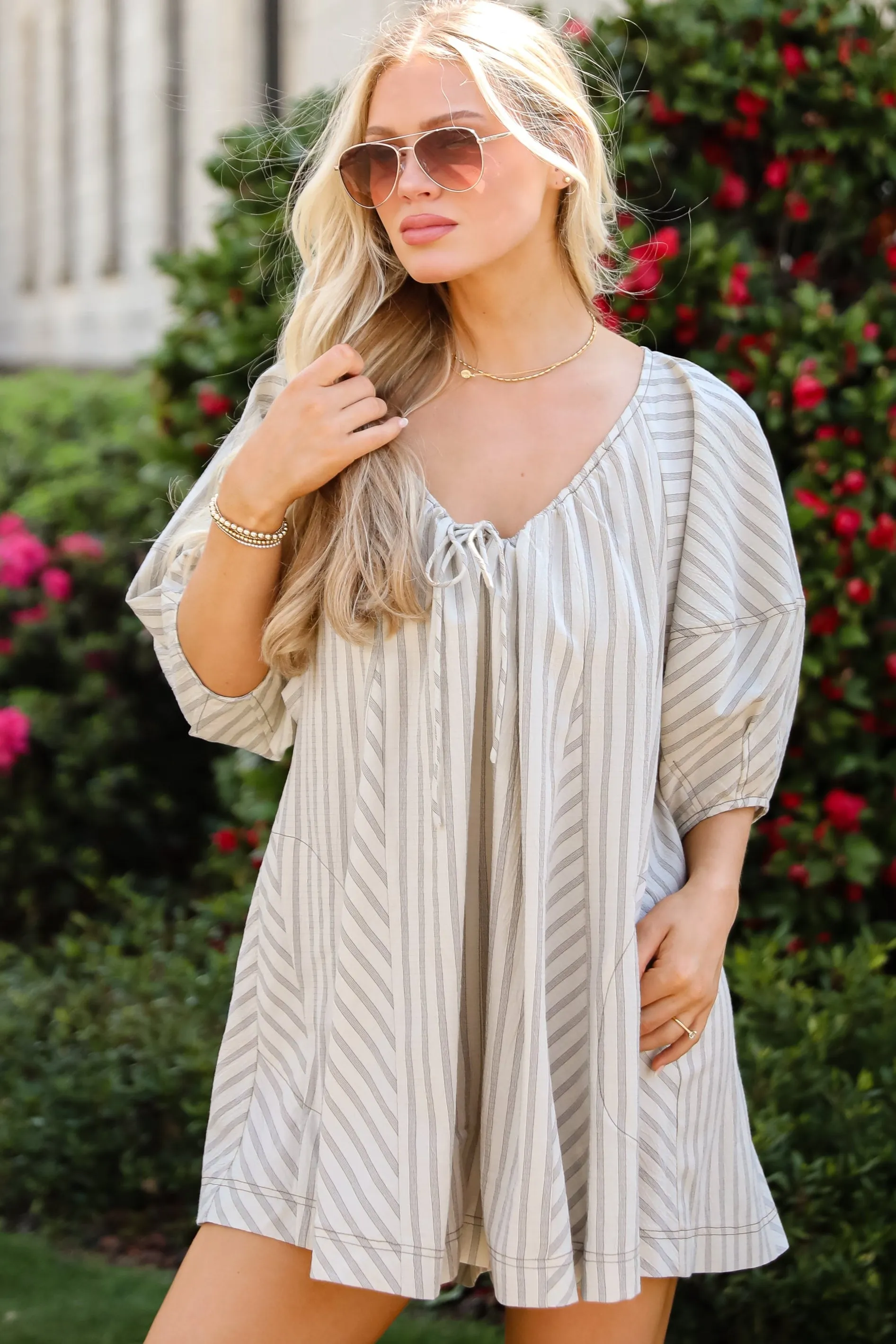 FINAL SALE - Give You Everything Light Taupe Striped Romper