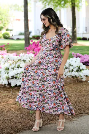 FINAL SALE - Graceful Perfection Navy Floral Maxi Dress