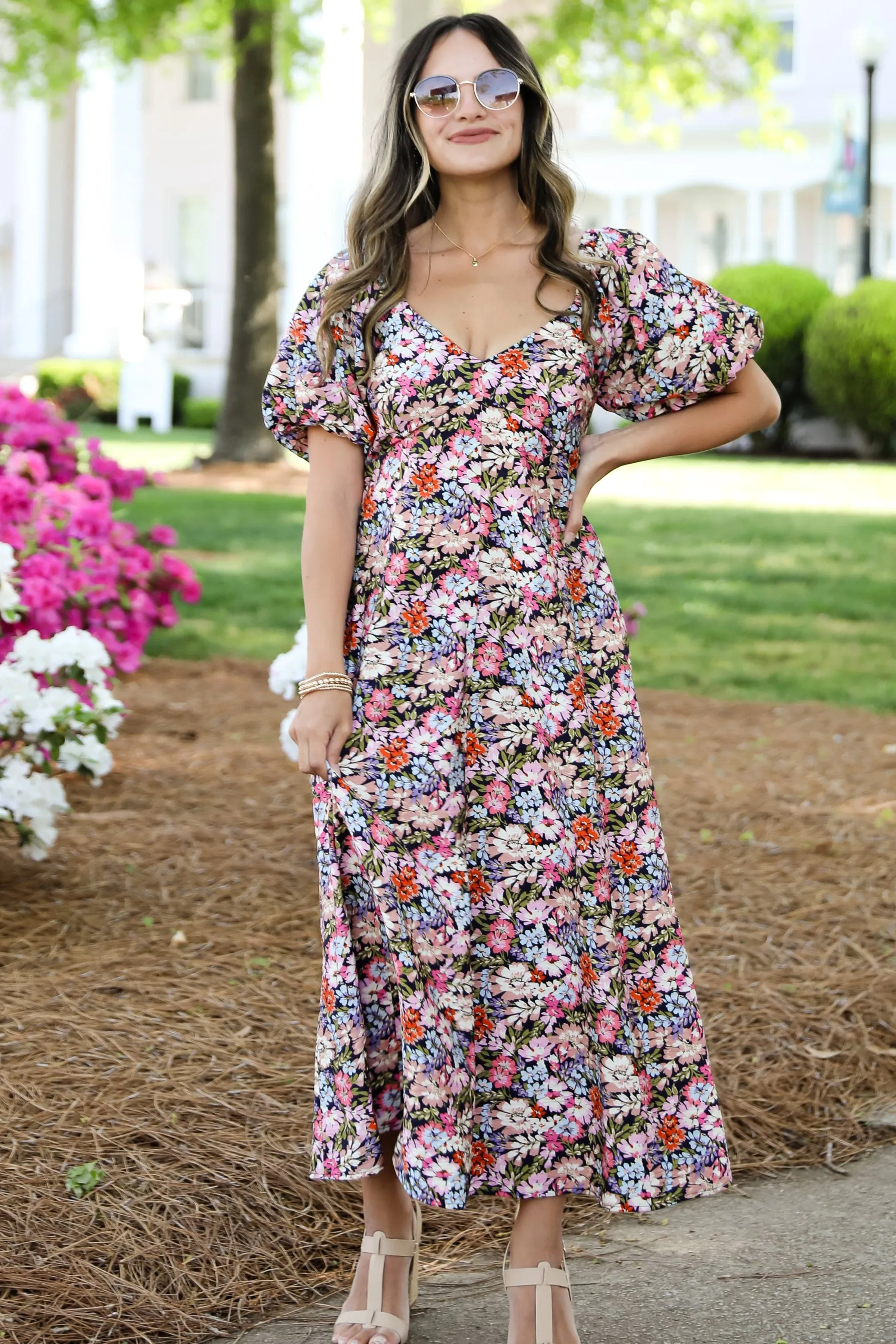 FINAL SALE - Graceful Perfection Navy Floral Maxi Dress