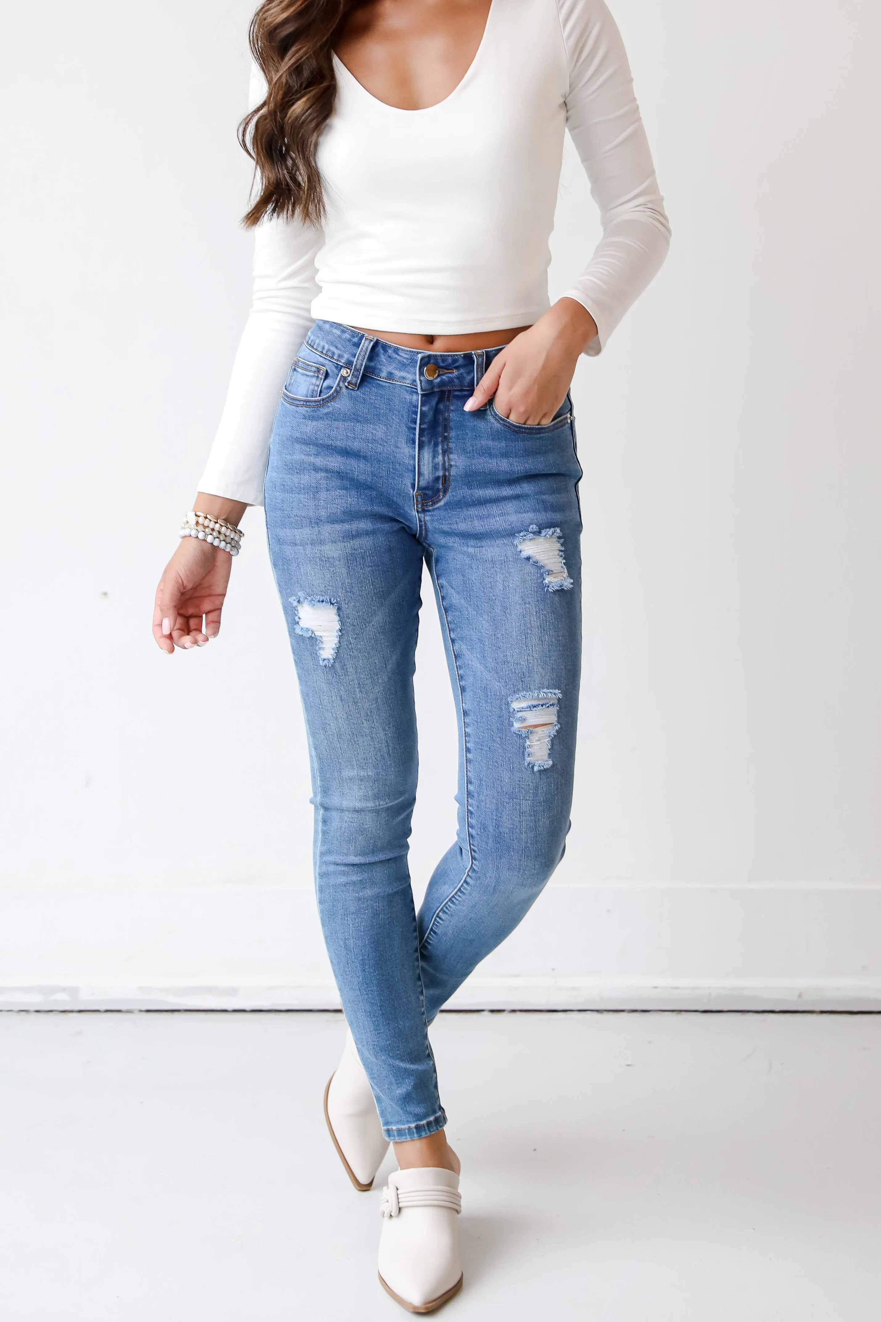 FINAL SALE - Just Chilling Distressed Skinny Jeans