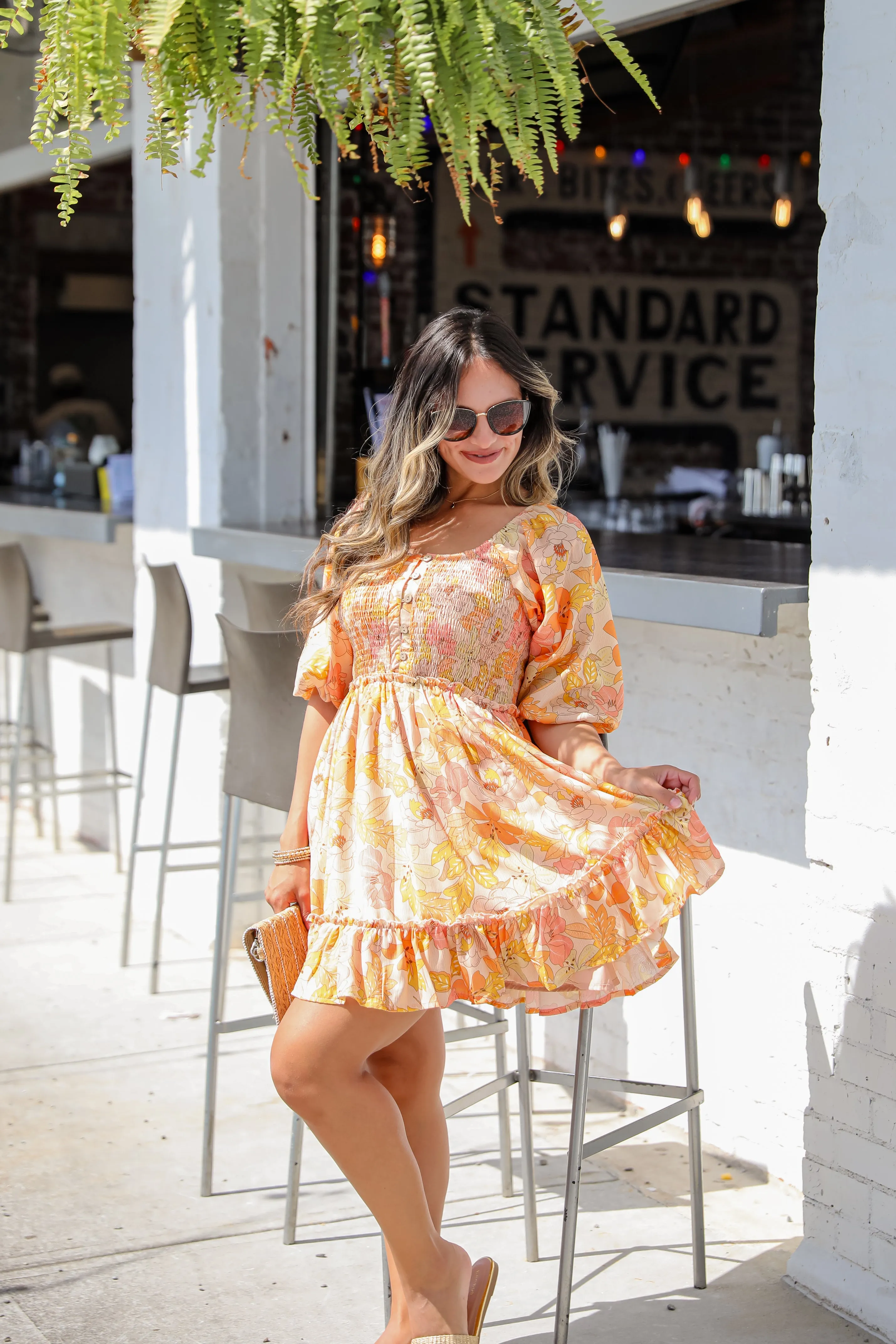 FINAL SALE - Live Life In Full Bloom Orange Floral Mini Dress