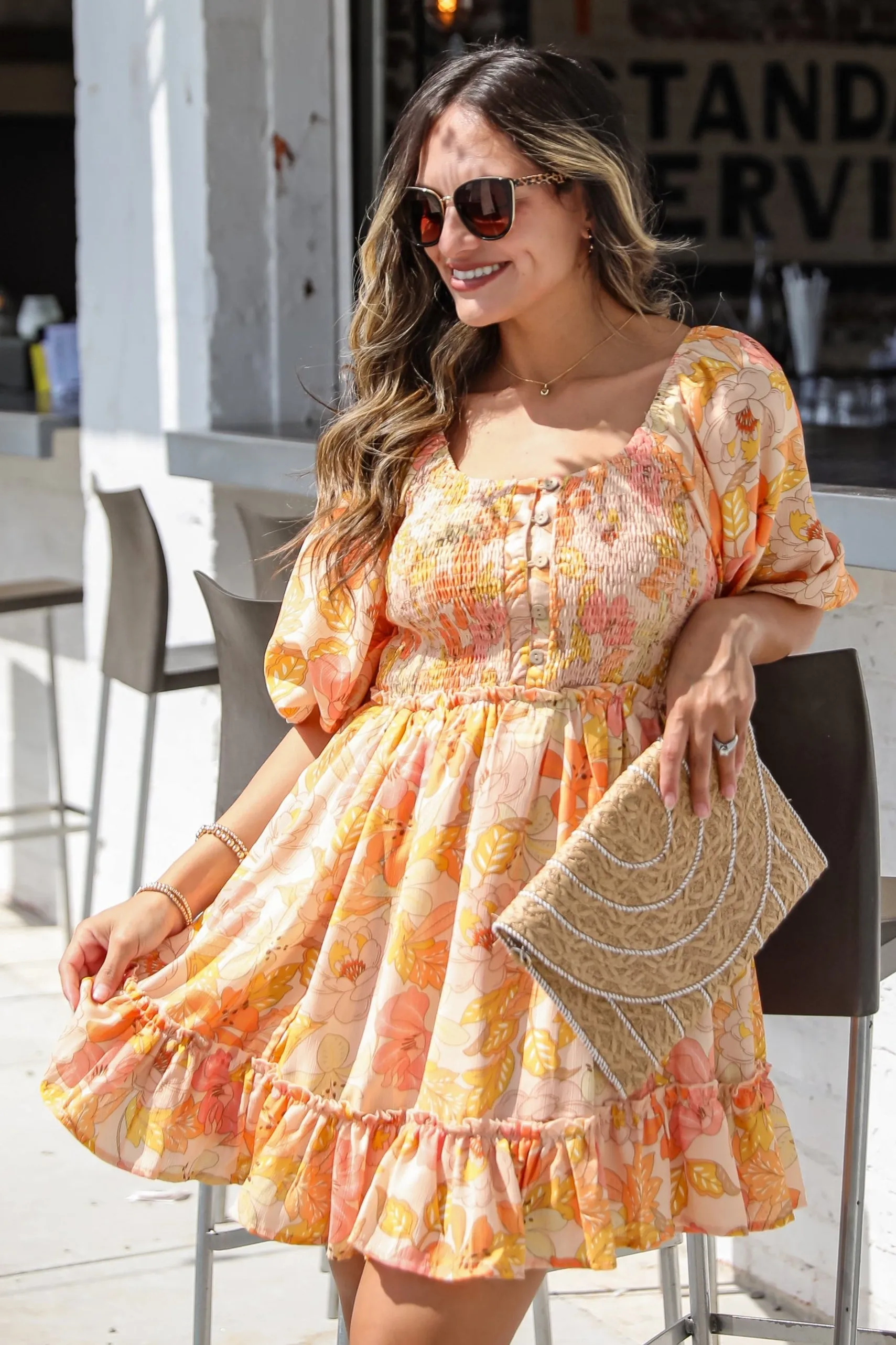 FINAL SALE - Live Life In Full Bloom Orange Floral Mini Dress