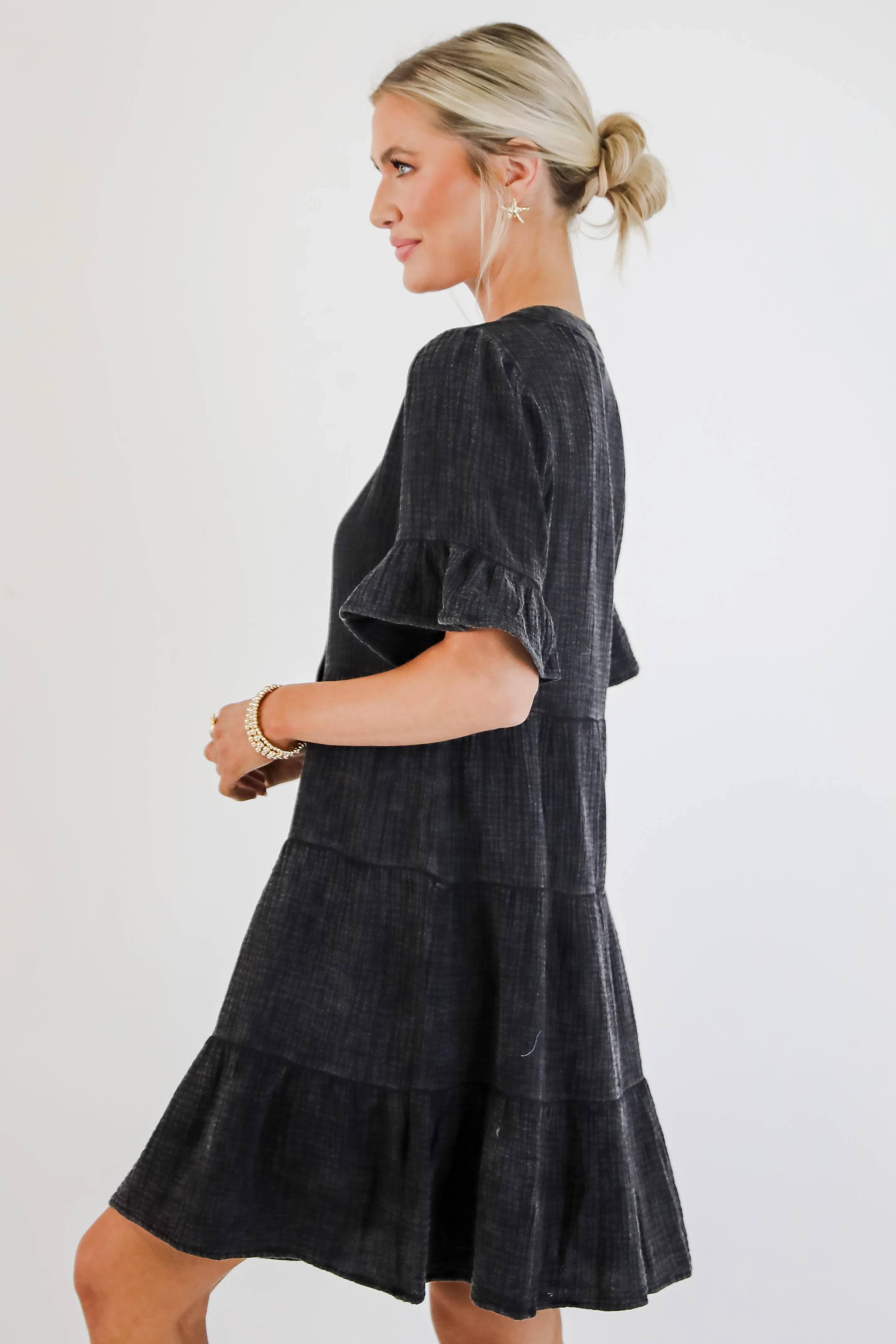 FINAL SALE - Lovely Thoughts Linen Tiered Mini Dress - DU DEAL