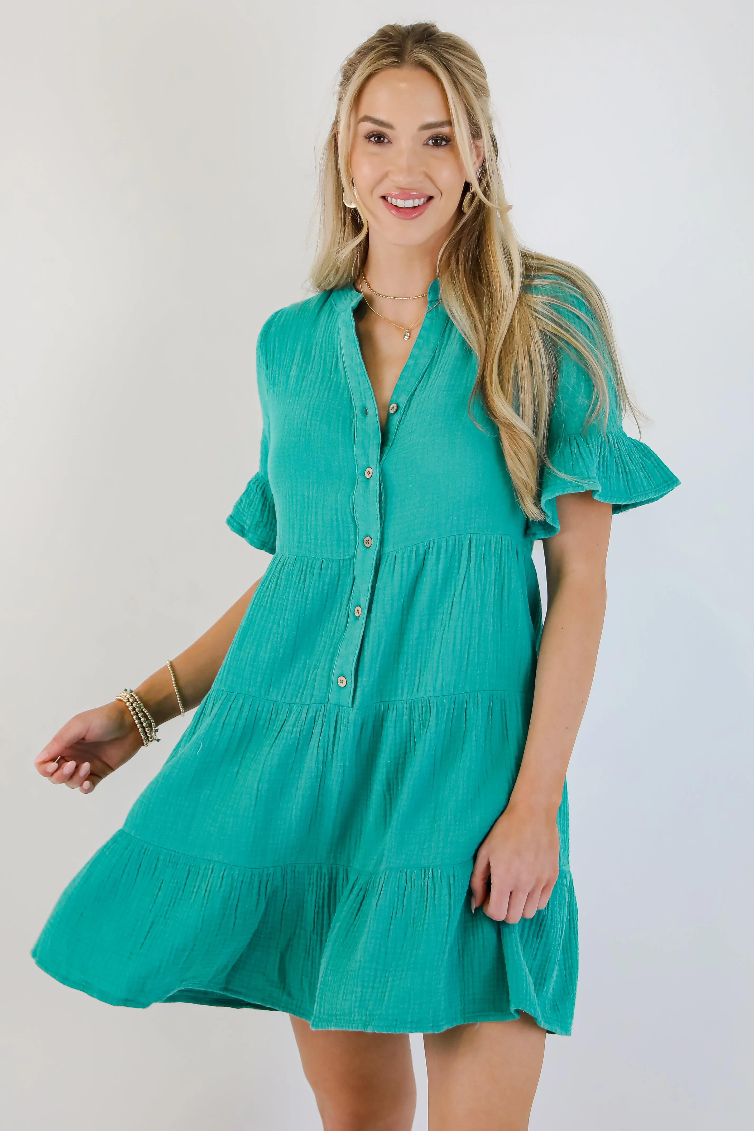FINAL SALE - Lovely Thoughts Linen Tiered Mini Dress - DU DEAL