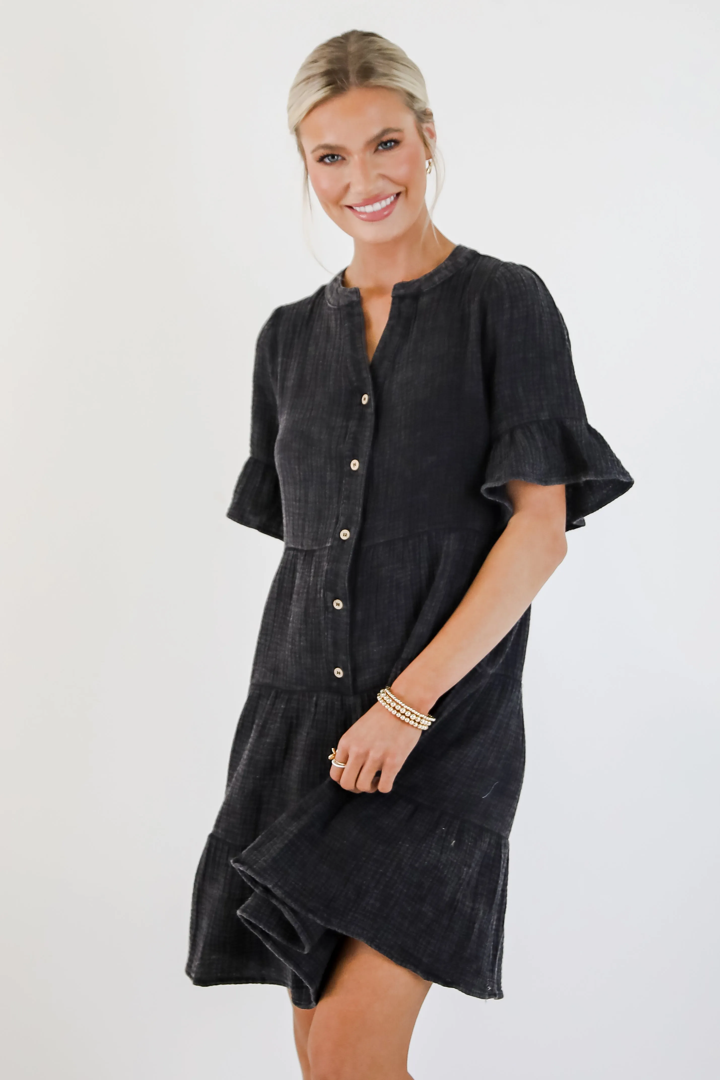 FINAL SALE - Lovely Thoughts Linen Tiered Mini Dress - DU DEAL