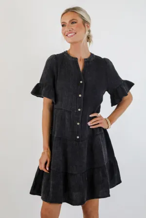FINAL SALE - Lovely Thoughts Linen Tiered Mini Dress - DU DEAL