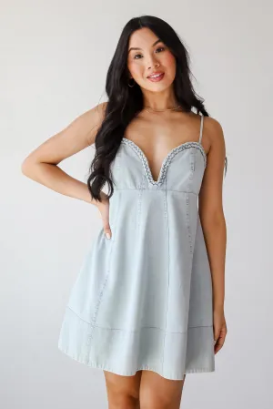 FINAL SALE - Main Attraction Light Wash Denim Mini Dress