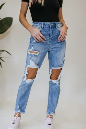 FINAL SALE - Modern Edge Light Wash Distressed Straight Leg Jeans