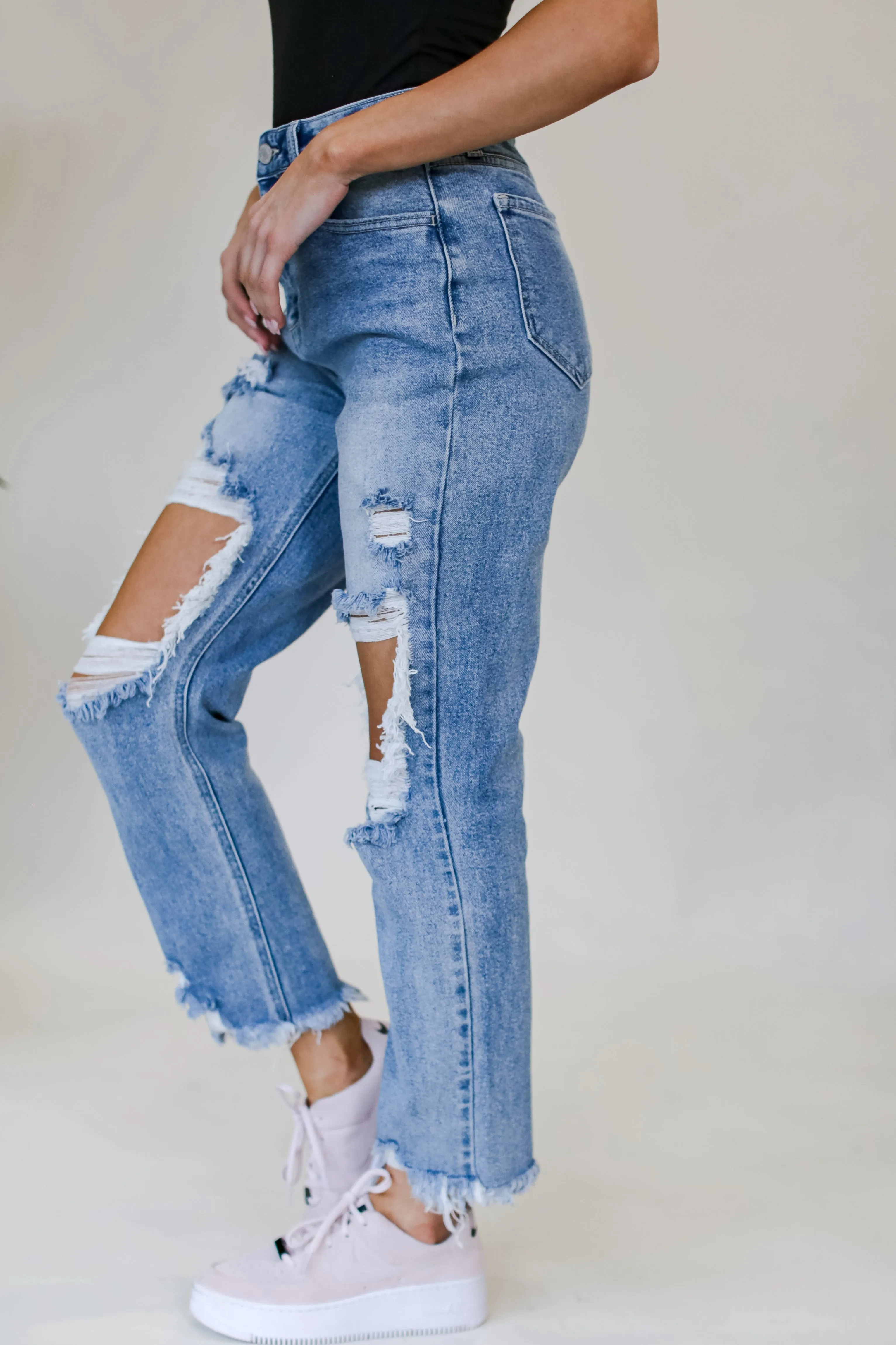 FINAL SALE - Modern Edge Light Wash Distressed Straight Leg Jeans