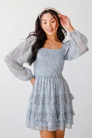 FINAL SALE - Modern Romantic Light Blue Floral Smocked Mini Dress