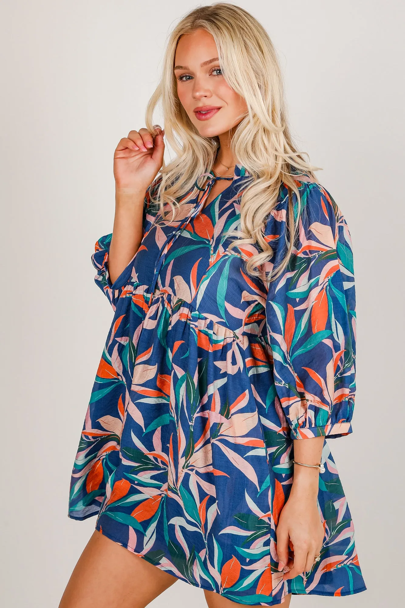 FINAL SALE - No Holding Back Navy Floral Babydoll Mini Dress