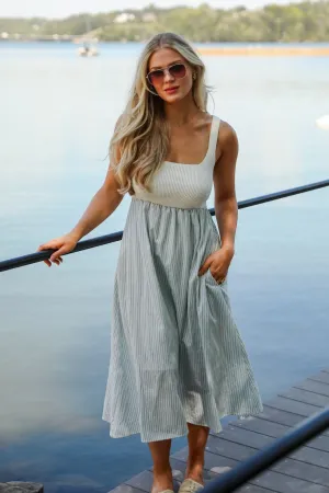 FINAL SALE - Off To The Shore Blue Striped Contrast Midi Dress