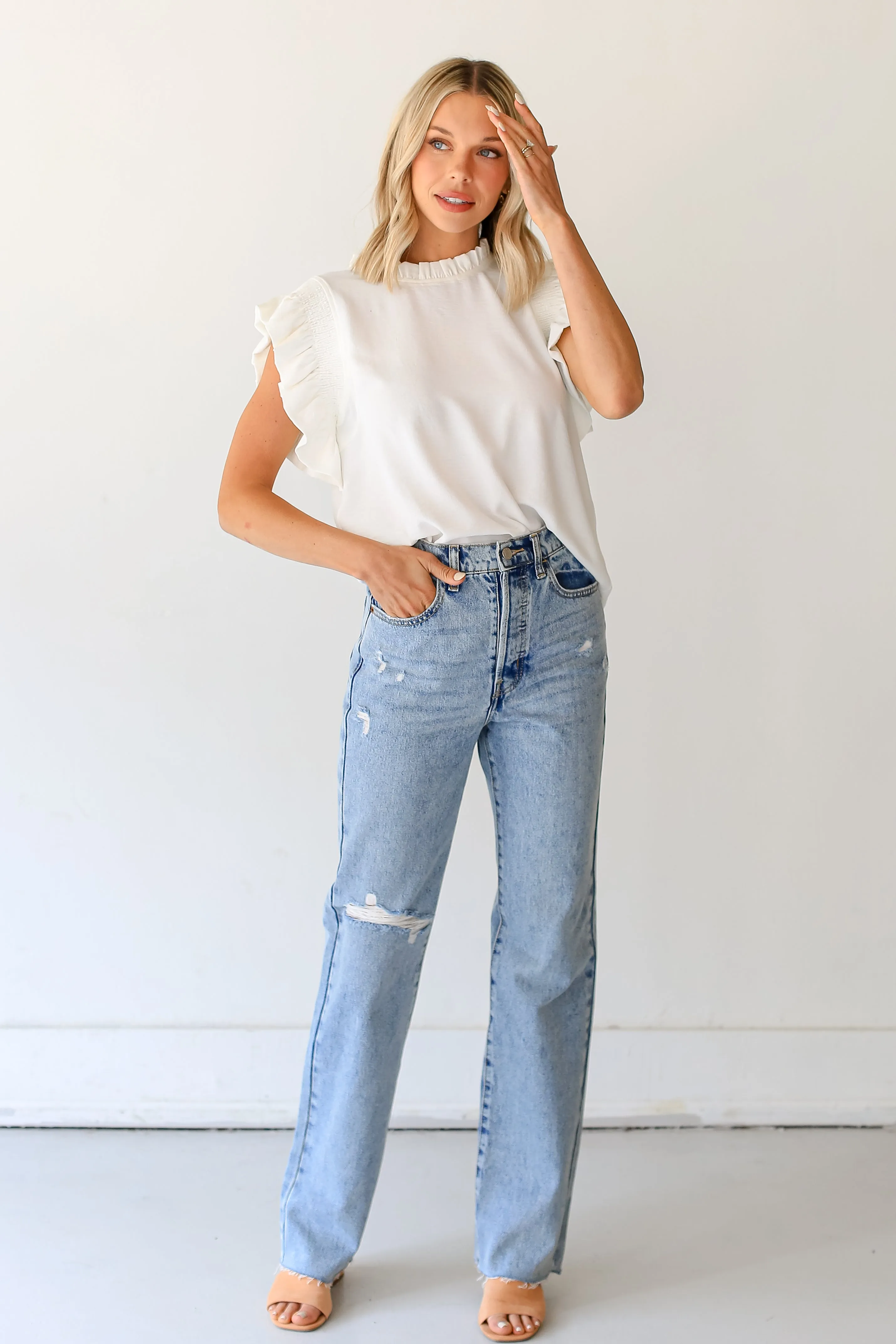 FINAL SALE - Popular Girl Distressed Dad Jeans