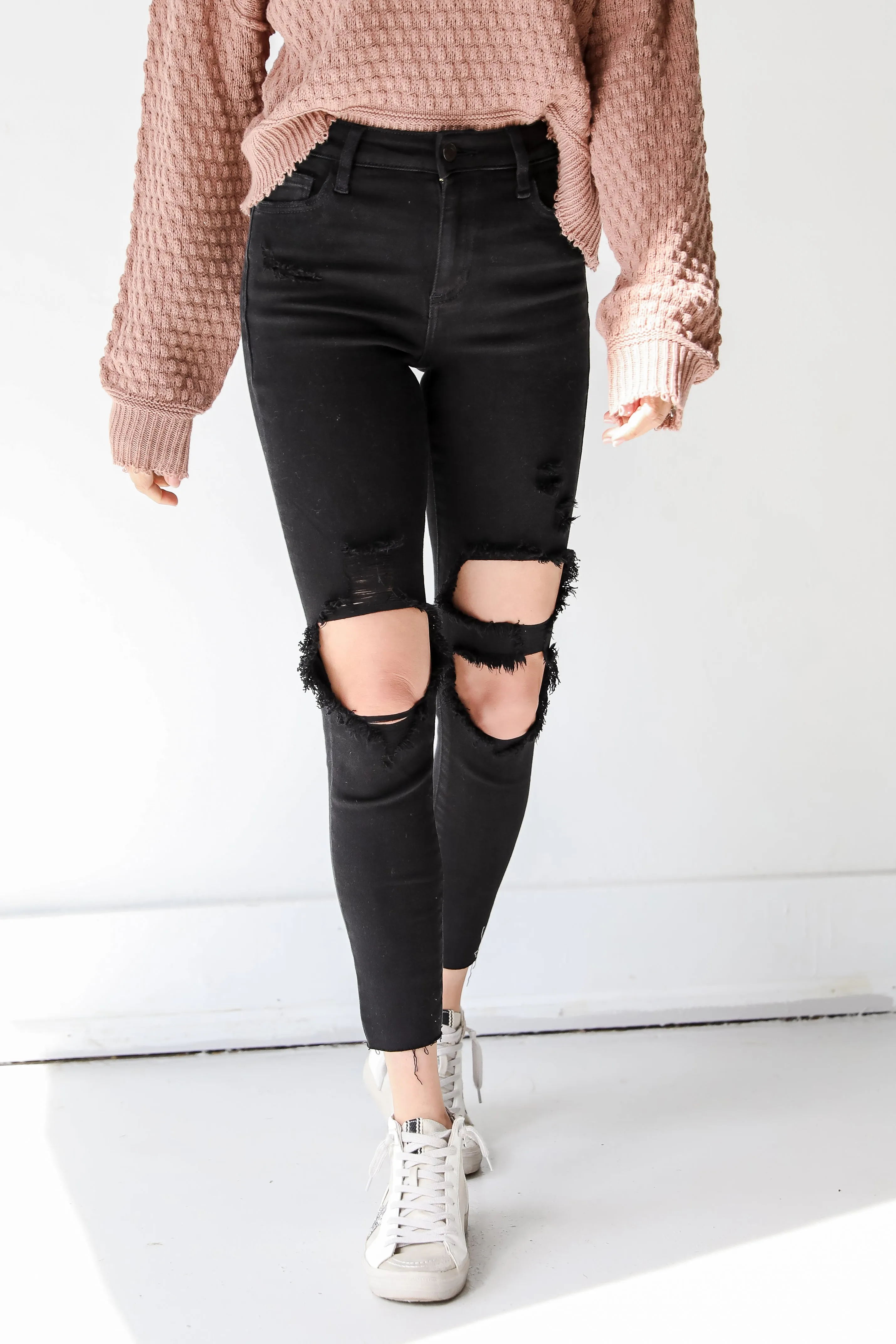 FINAL SALE - Practice Makes Perfect Black Distressed Skinny Jeans