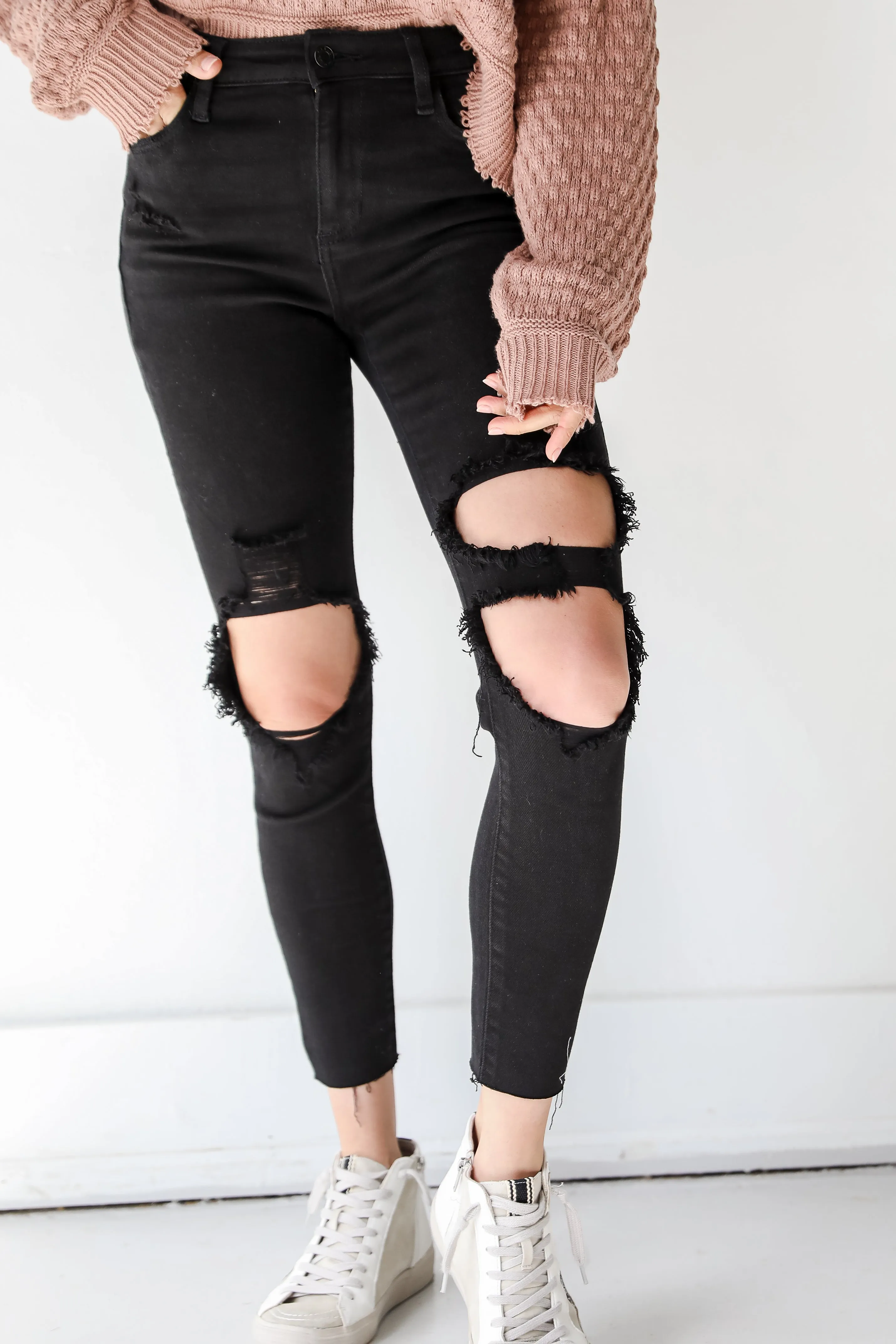 FINAL SALE - Practice Makes Perfect Black Distressed Skinny Jeans