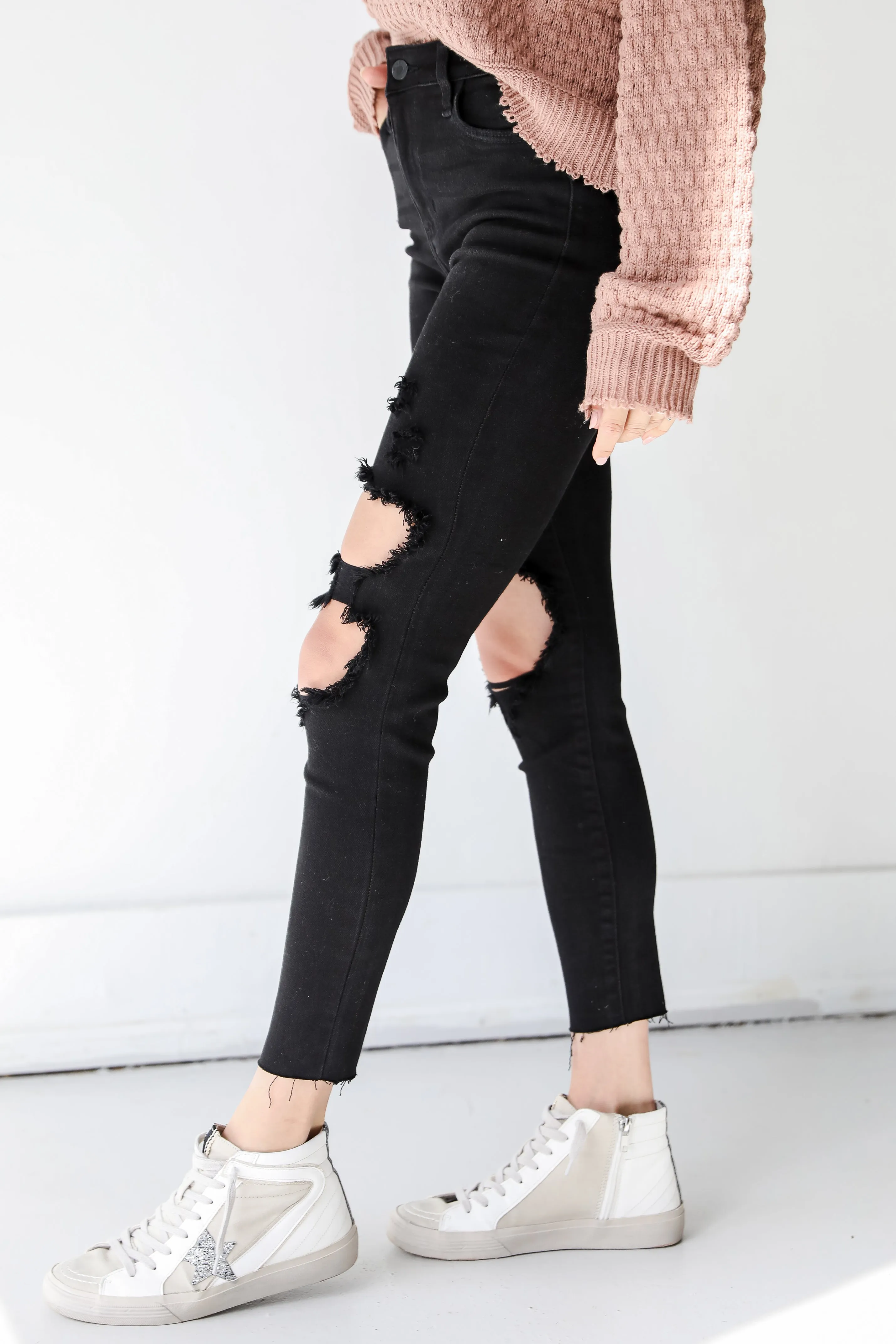 FINAL SALE - Practice Makes Perfect Black Distressed Skinny Jeans