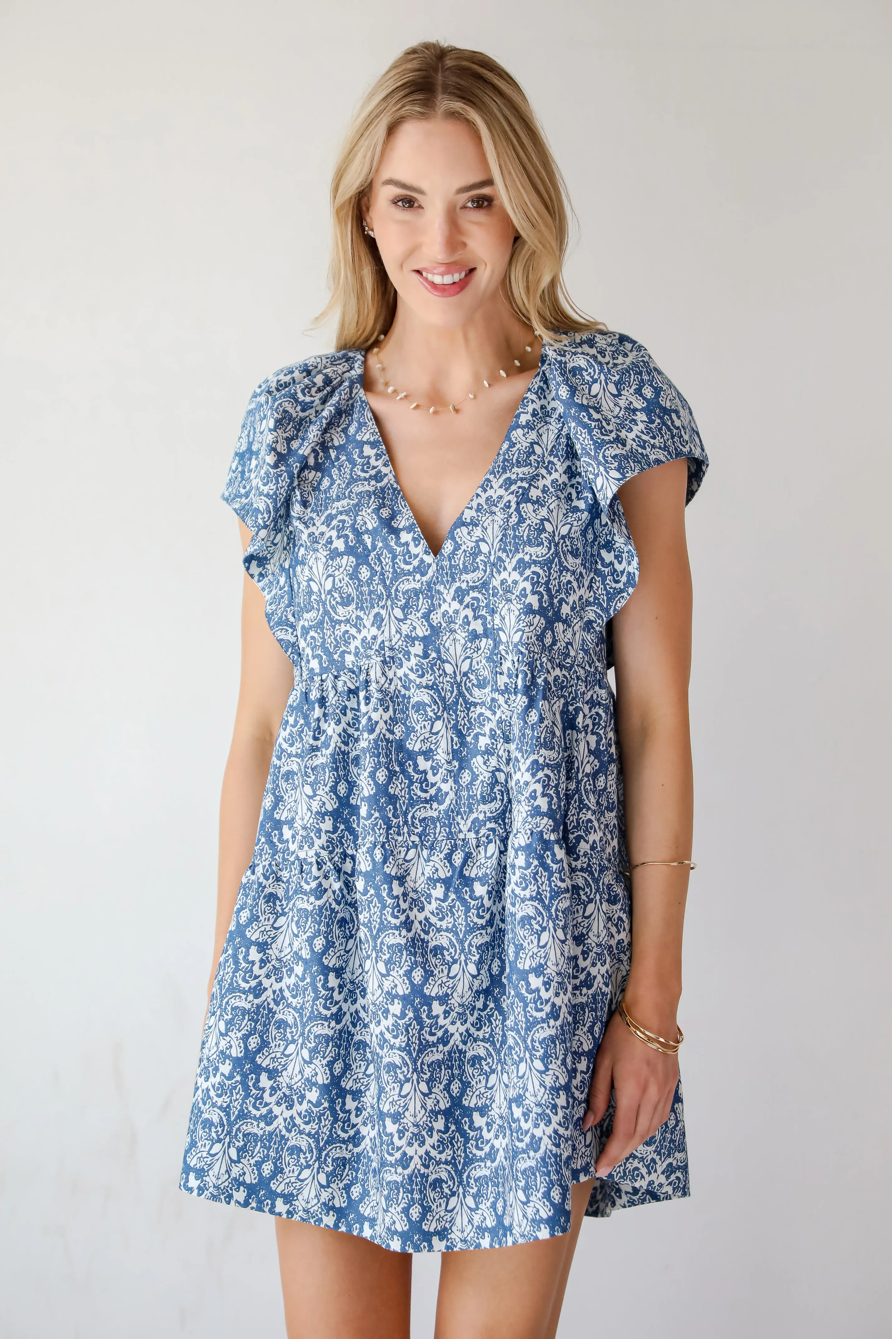 FINAL SALE - Pretty Darling Denim Paisley Mini Dress