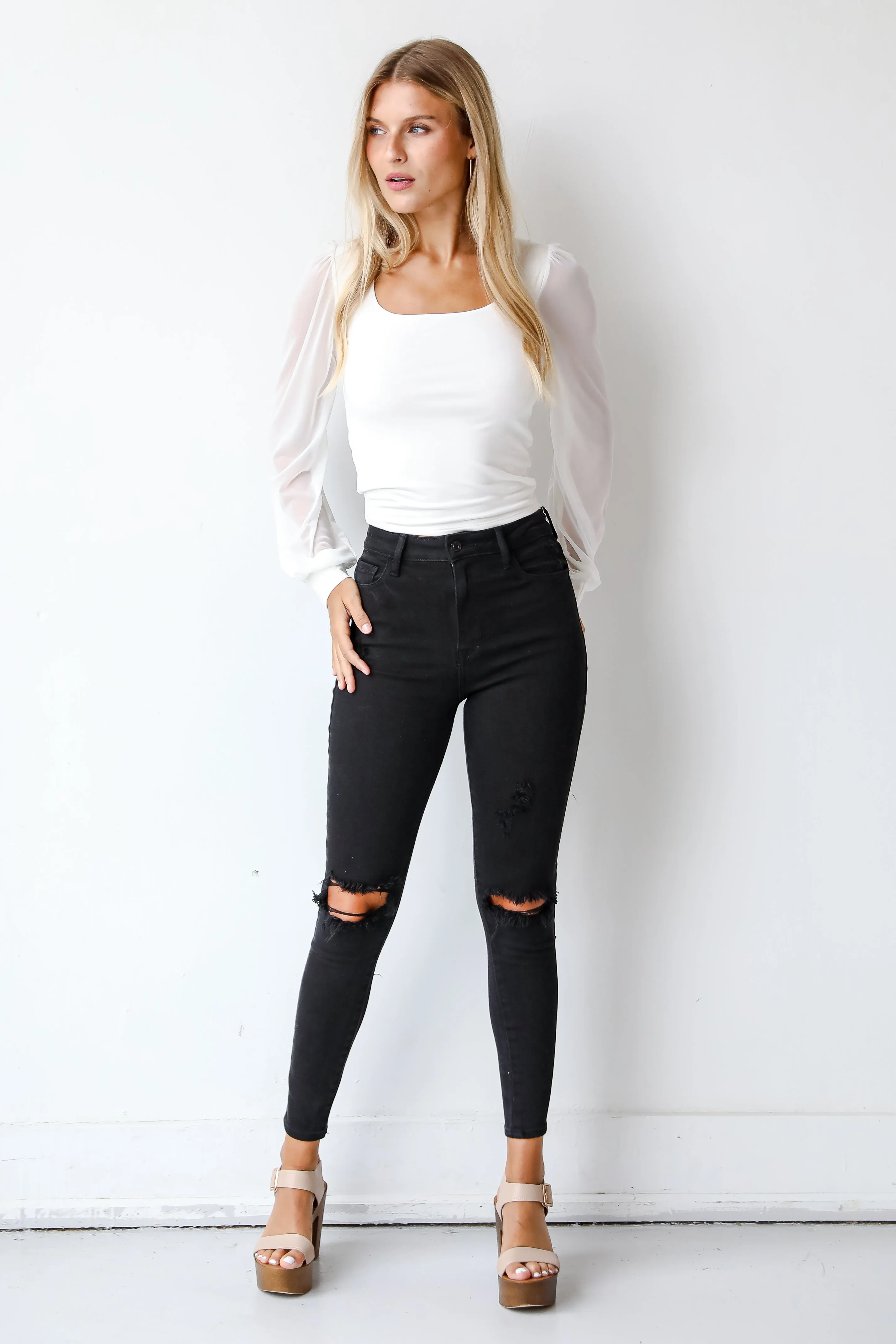 FINAL SALE - Reagan Black Distressed Skinny Jeans
