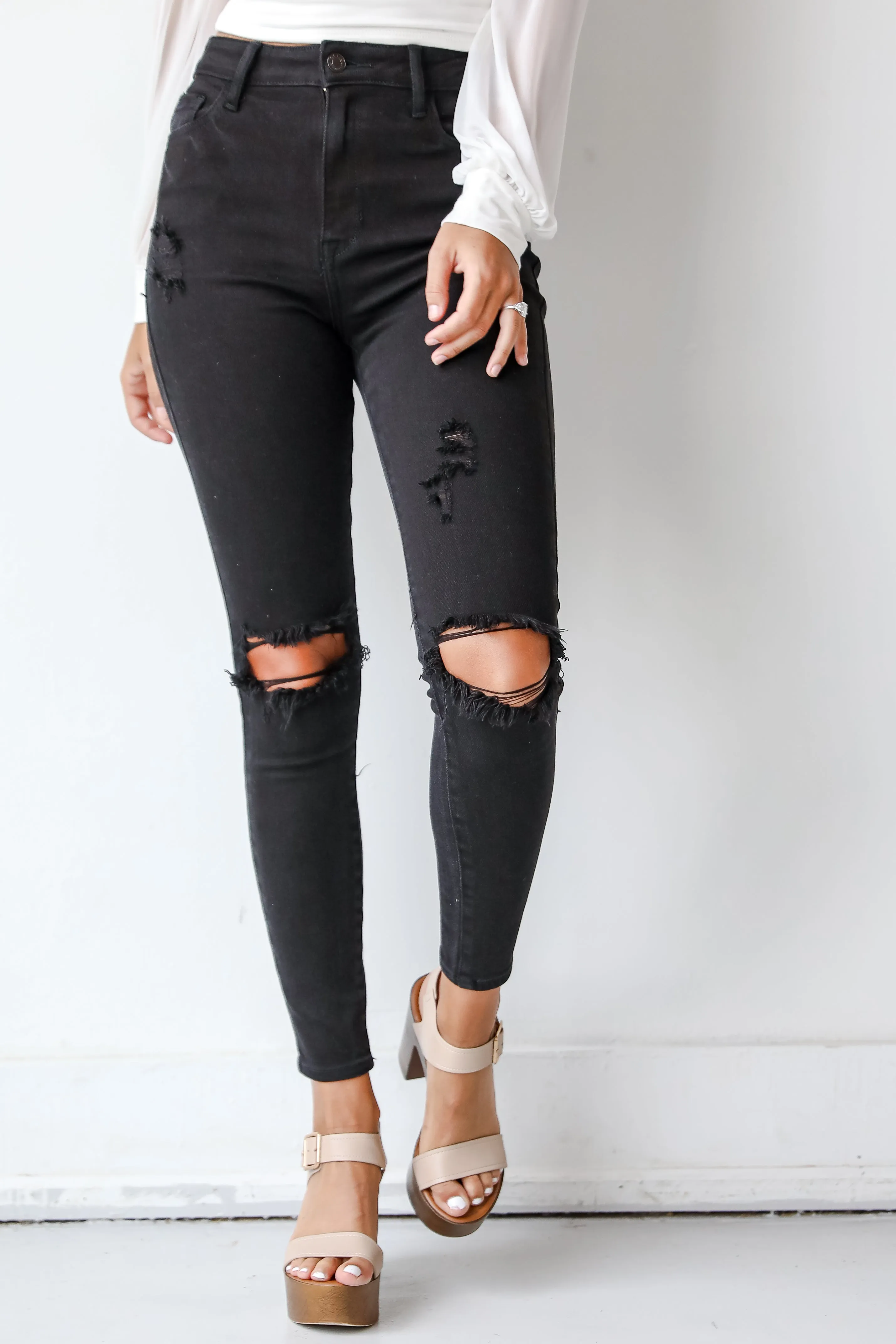 FINAL SALE - Reagan Black Distressed Skinny Jeans
