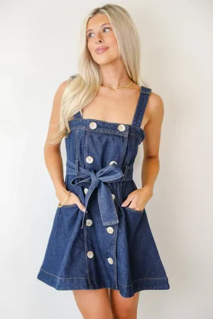 FINAL SALE - Simply A Stunner Dark Wash Denim Mini Dress