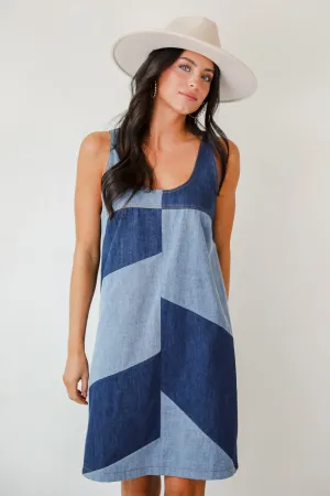 FINAL SALE - Sincerely Poised Denim Color Block Mini Dress