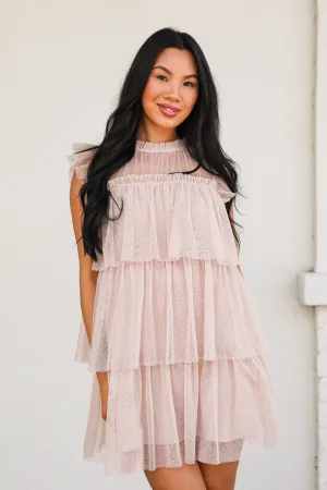 FINAL SALE - So Dreamy Nude Tulle Tiered Mini Dress
