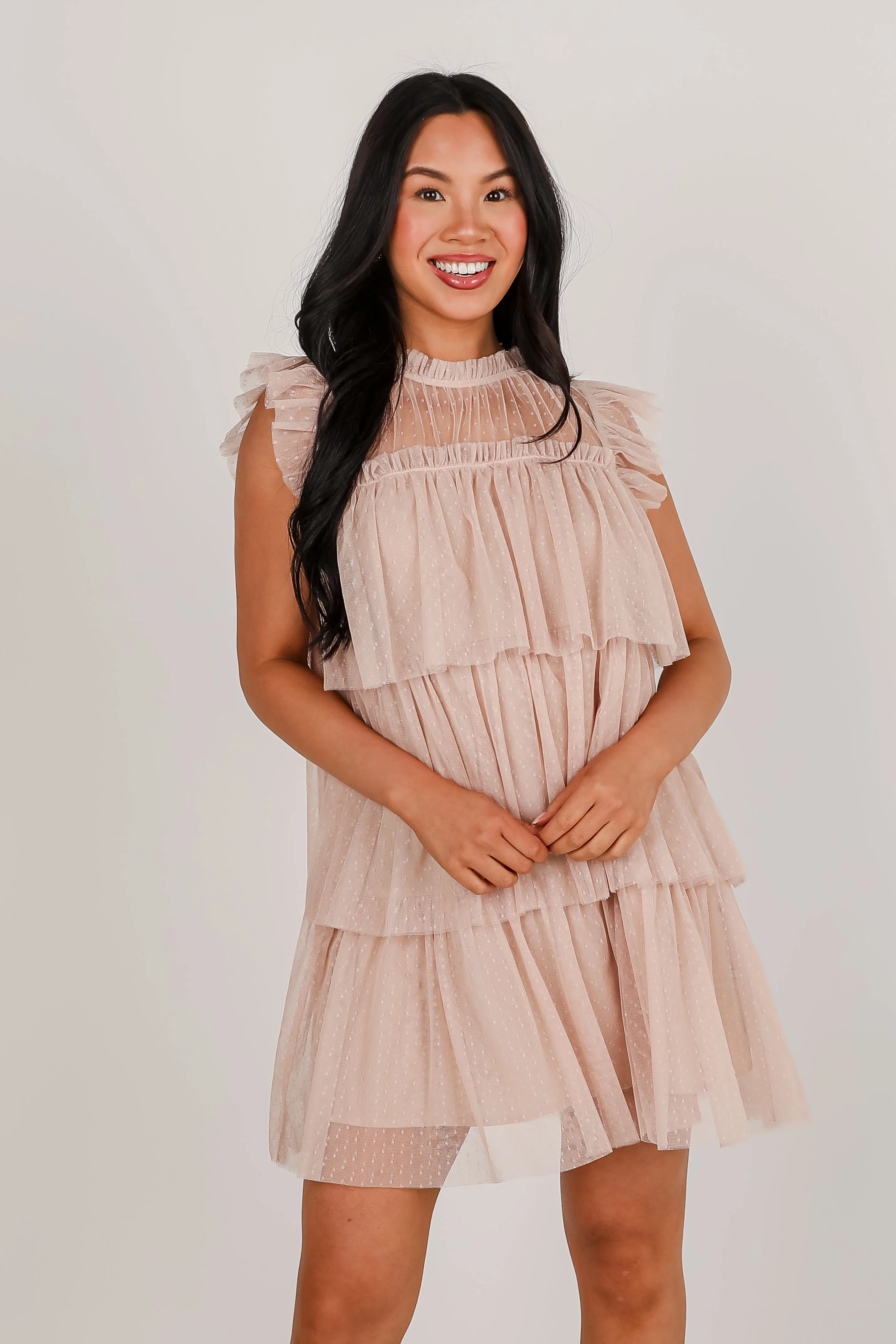 FINAL SALE - So Dreamy Nude Tulle Tiered Mini Dress