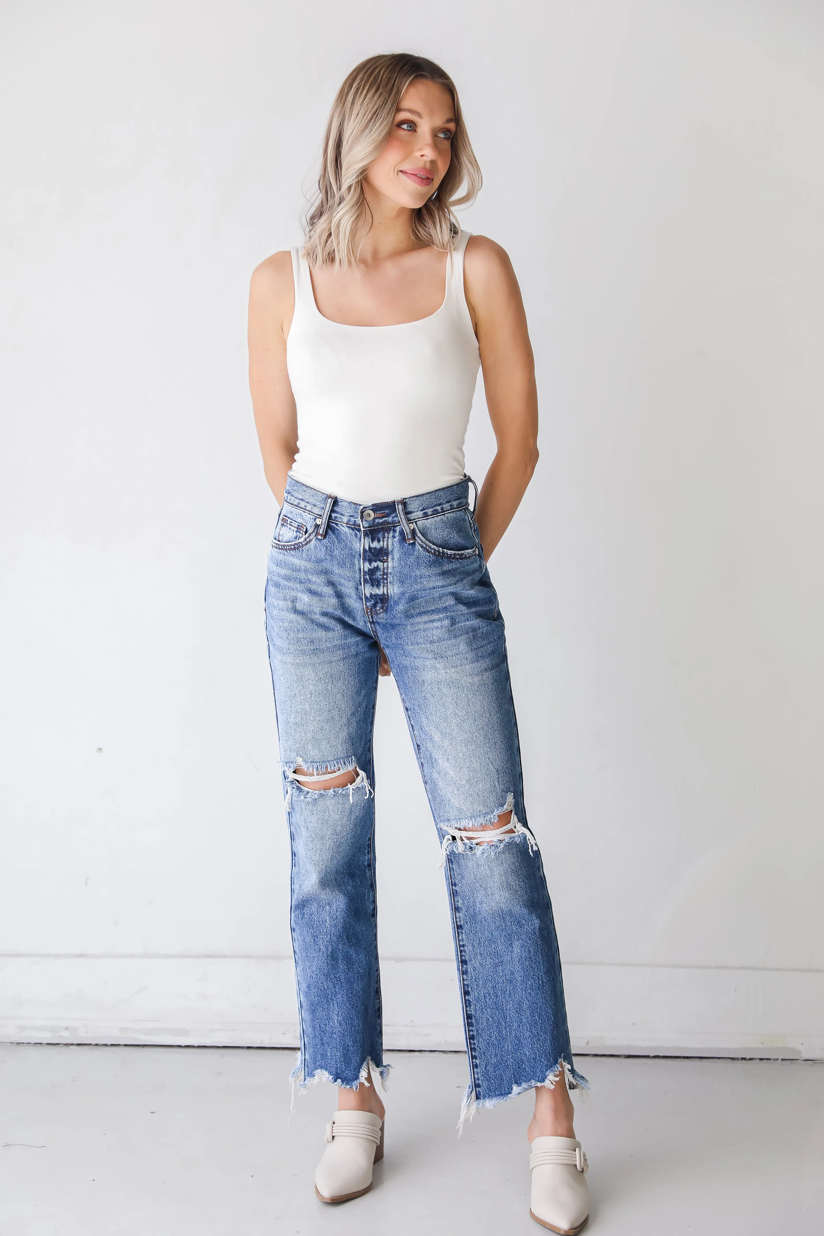 FINAL SALE - Strut Your Stuff Distressed Straight Leg Jeans