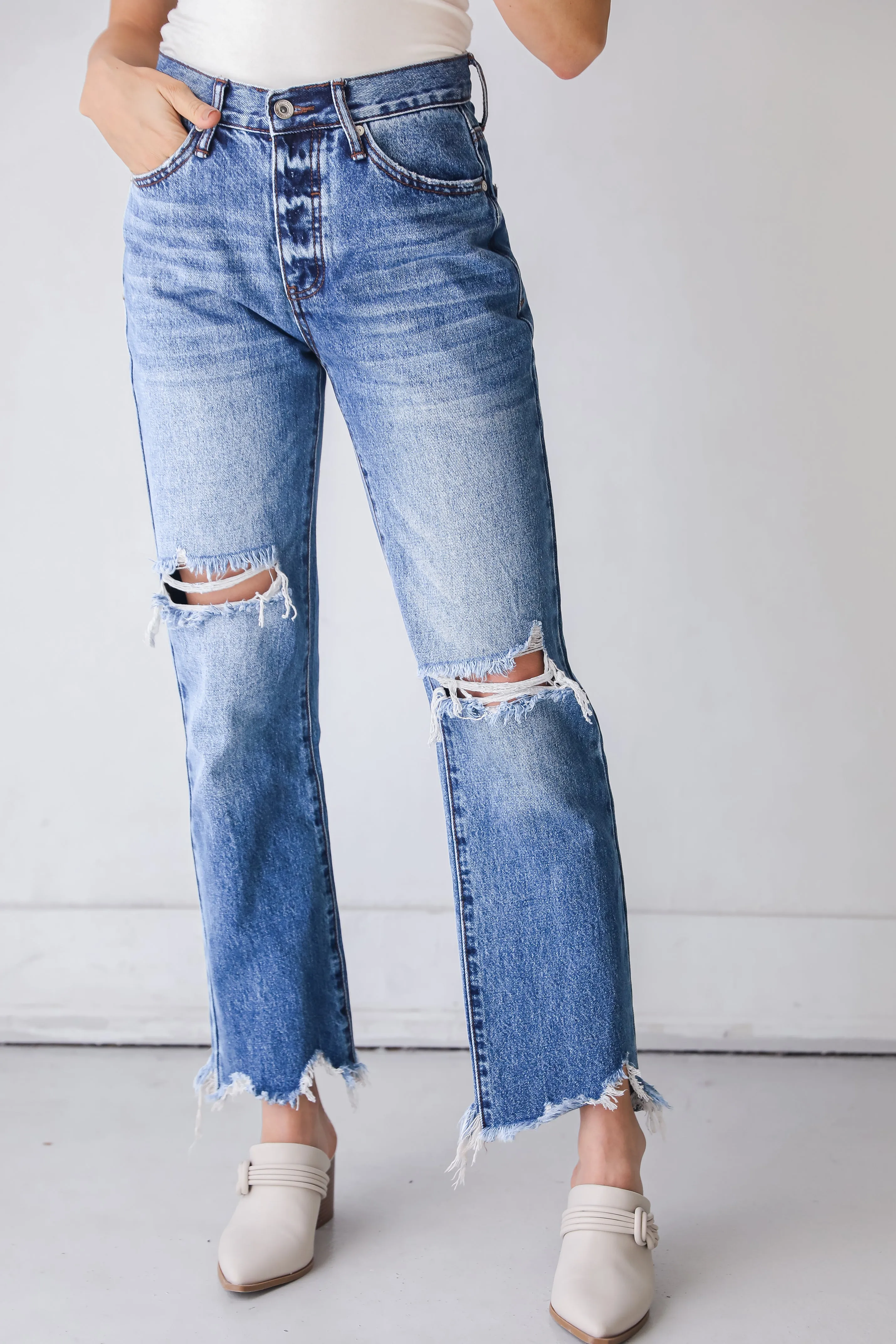 FINAL SALE - Strut Your Stuff Distressed Straight Leg Jeans