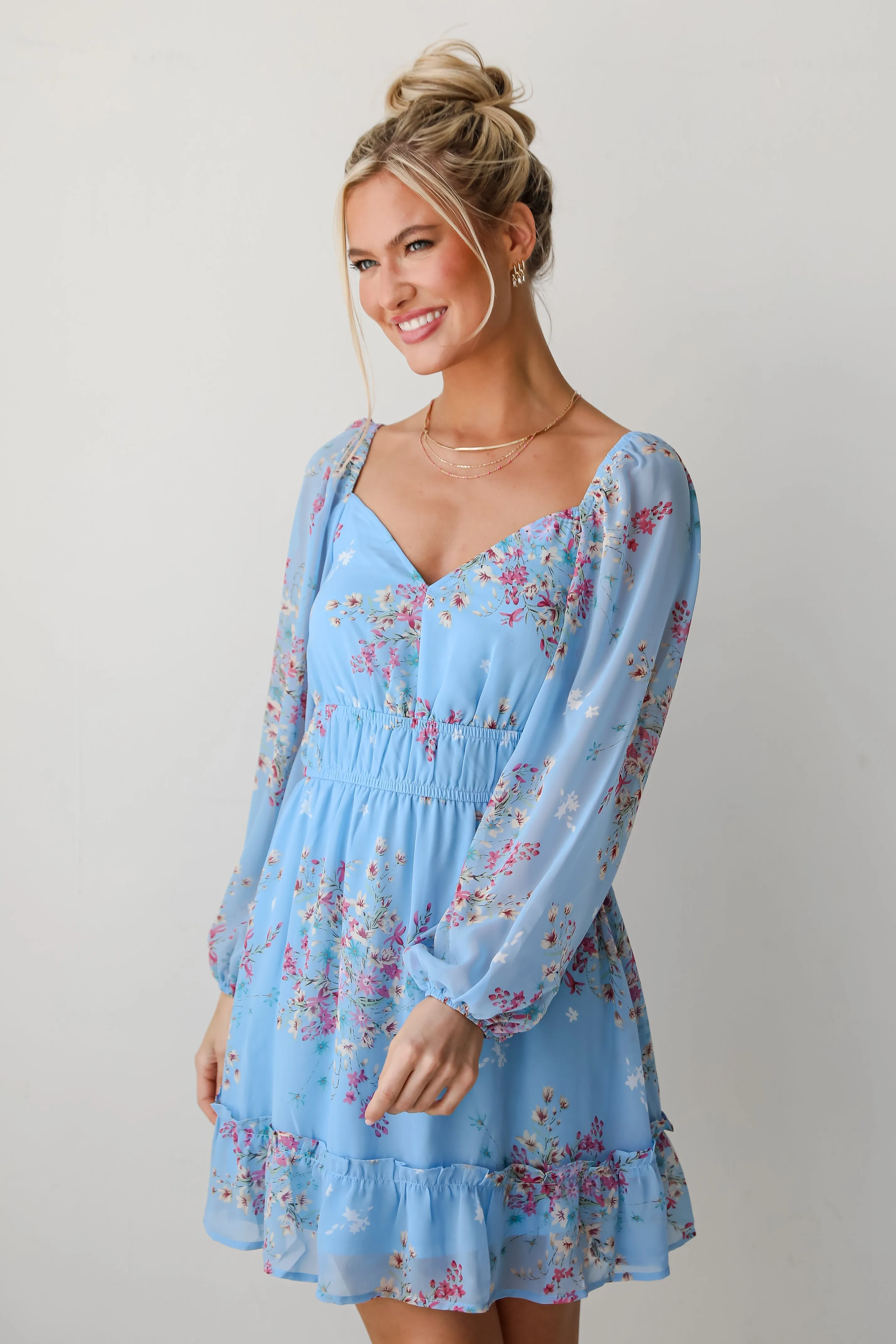 FINAL SALE - Sunny Crush Light Blue Floral Mini Dress