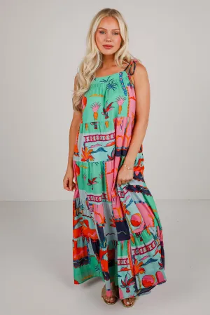 FINAL SALE - Sunset By The Sea Blue Tropical Tiered Maxi Dress