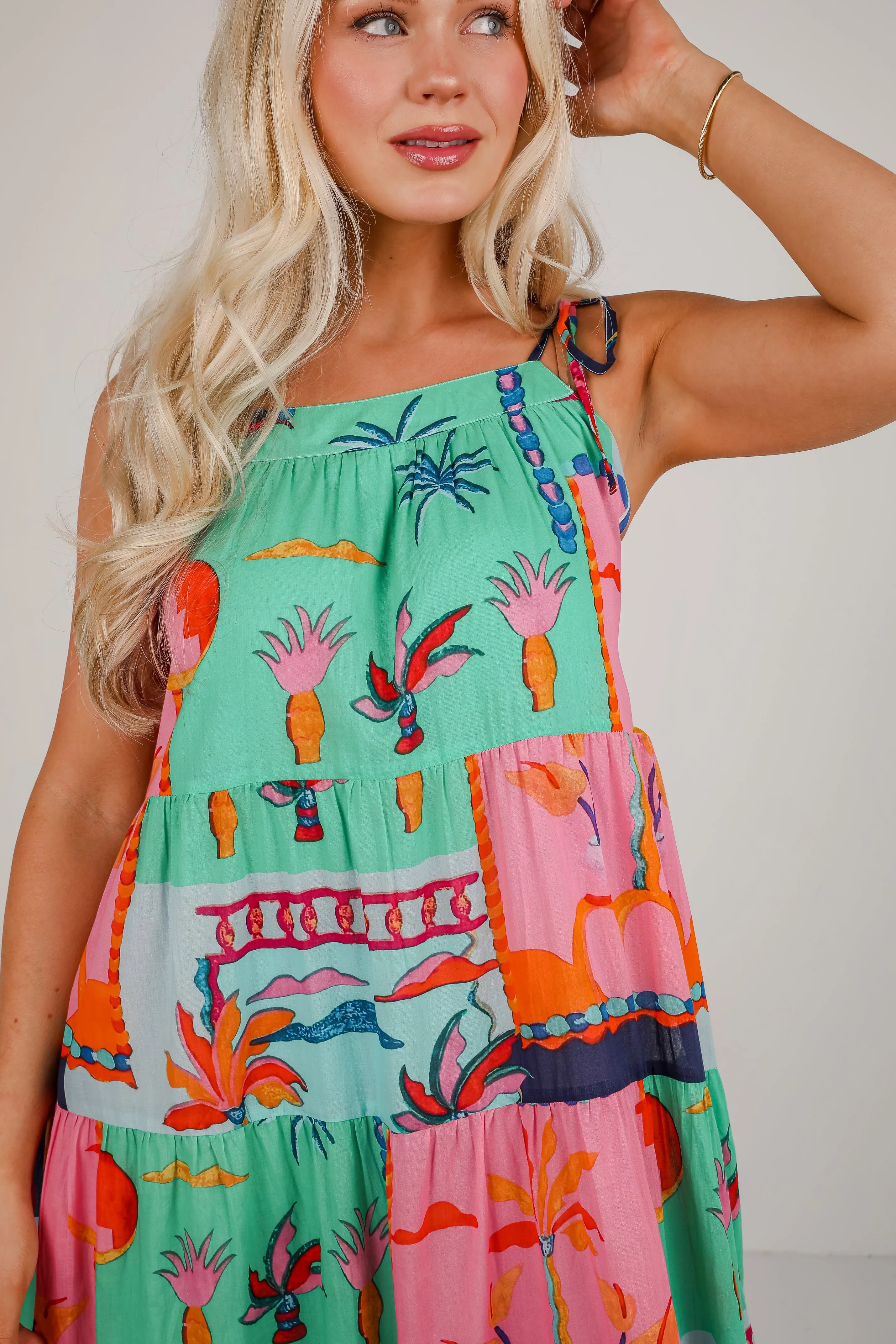 FINAL SALE - Sunset By The Sea Blue Tropical Tiered Maxi Dress