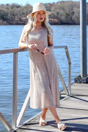 FINAL SALE - Sunset Vibes Mocha Crochet Knit Midi Dress