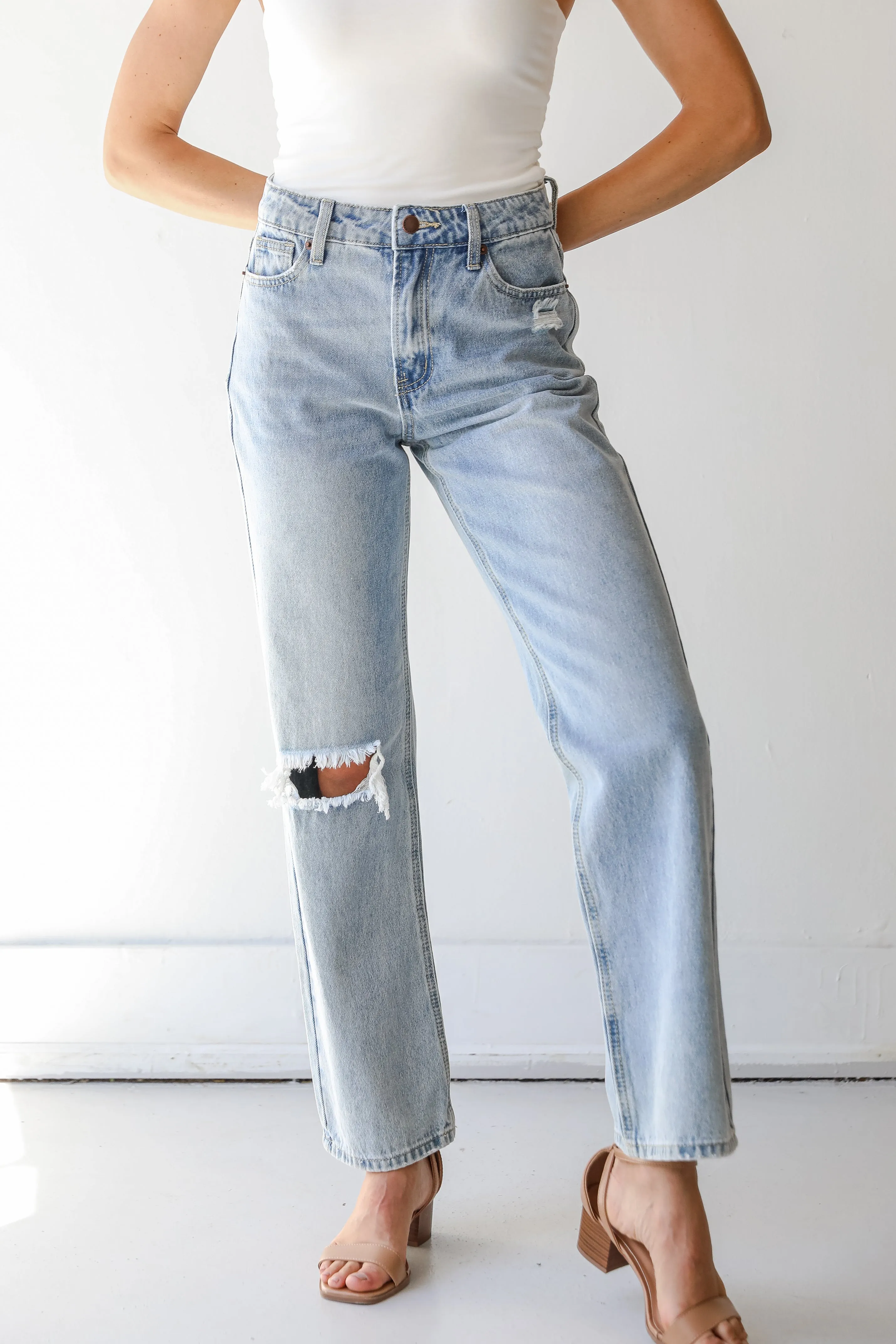 FINAL SALE - Throwback Vibes Distressed Straight Leg Jeans