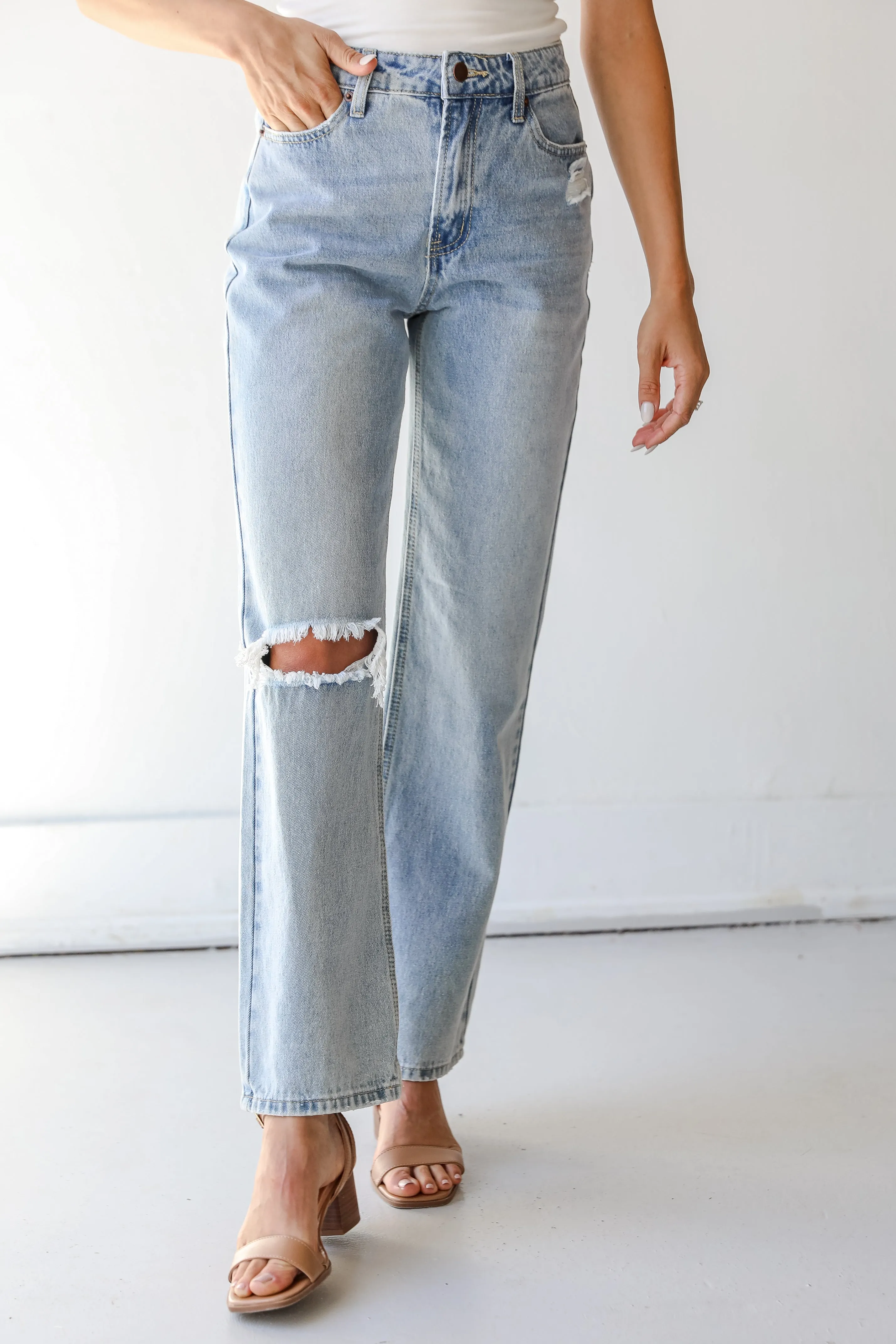 FINAL SALE - Throwback Vibes Distressed Straight Leg Jeans