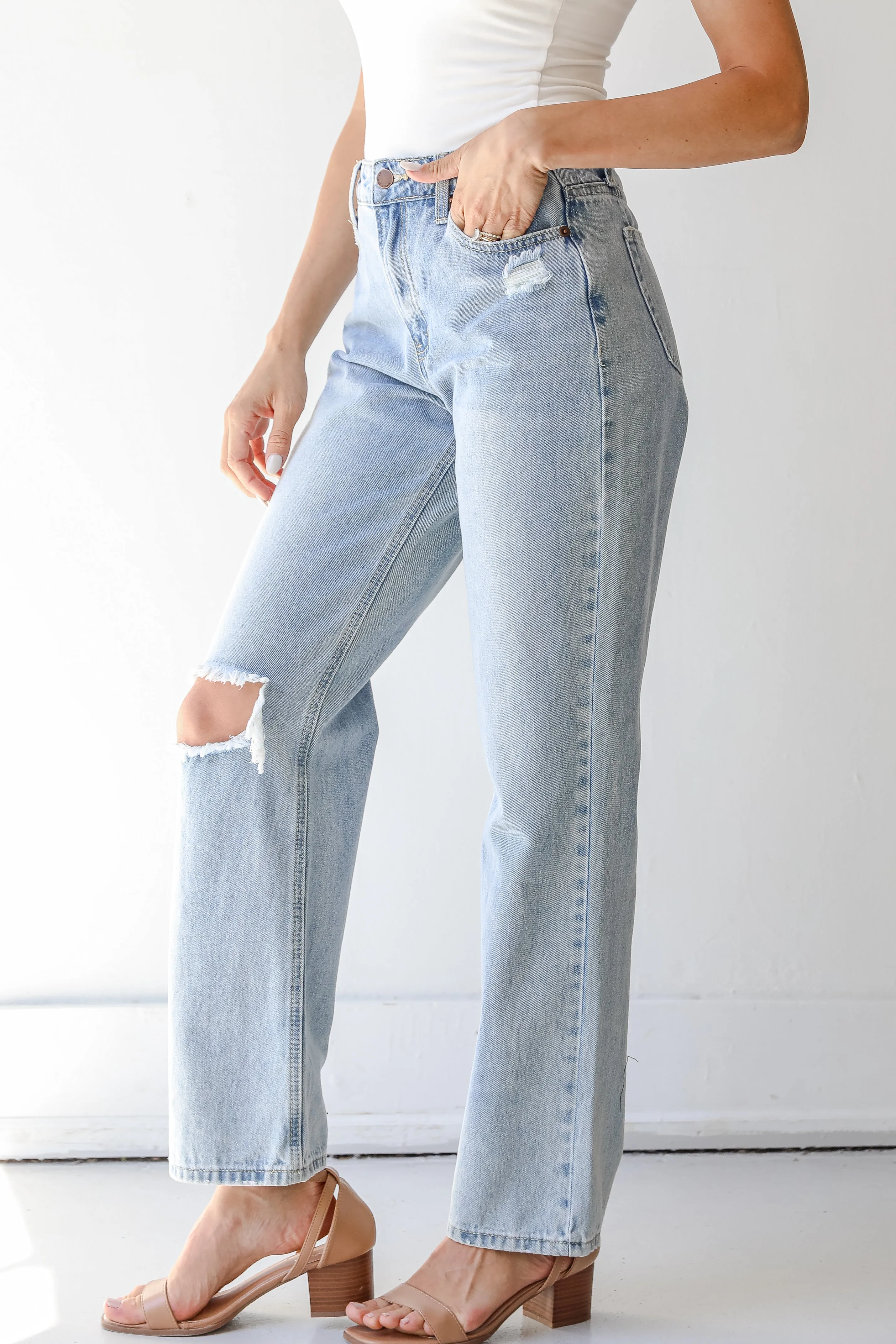 FINAL SALE - Throwback Vibes Distressed Straight Leg Jeans