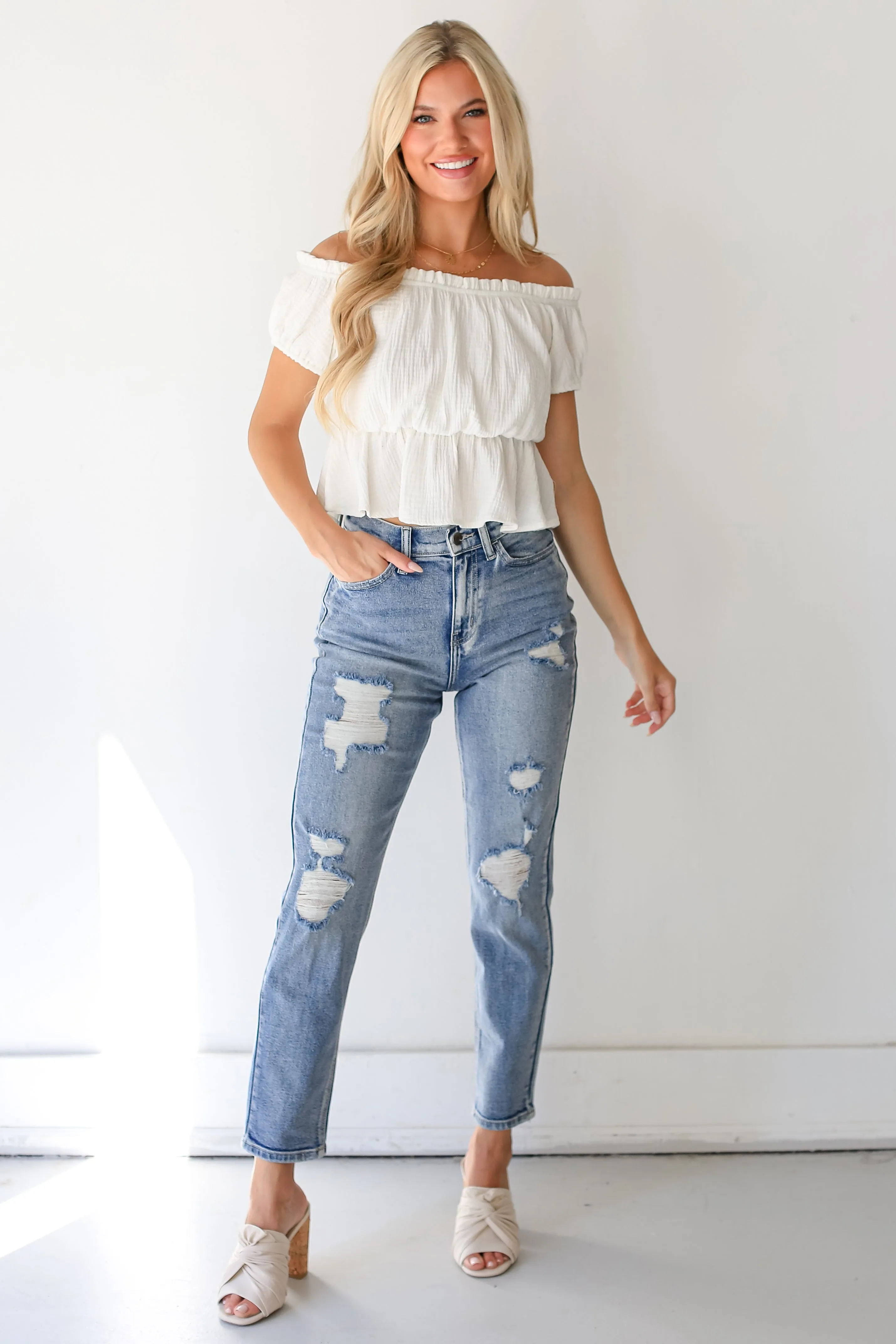 FINAL SALE - Trending Mood Distressed Mom Jeans