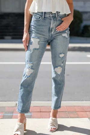 FINAL SALE - Trending Mood Distressed Mom Jeans