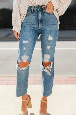 FINAL SALE - Trendy Presence Distressed Mom Jeans