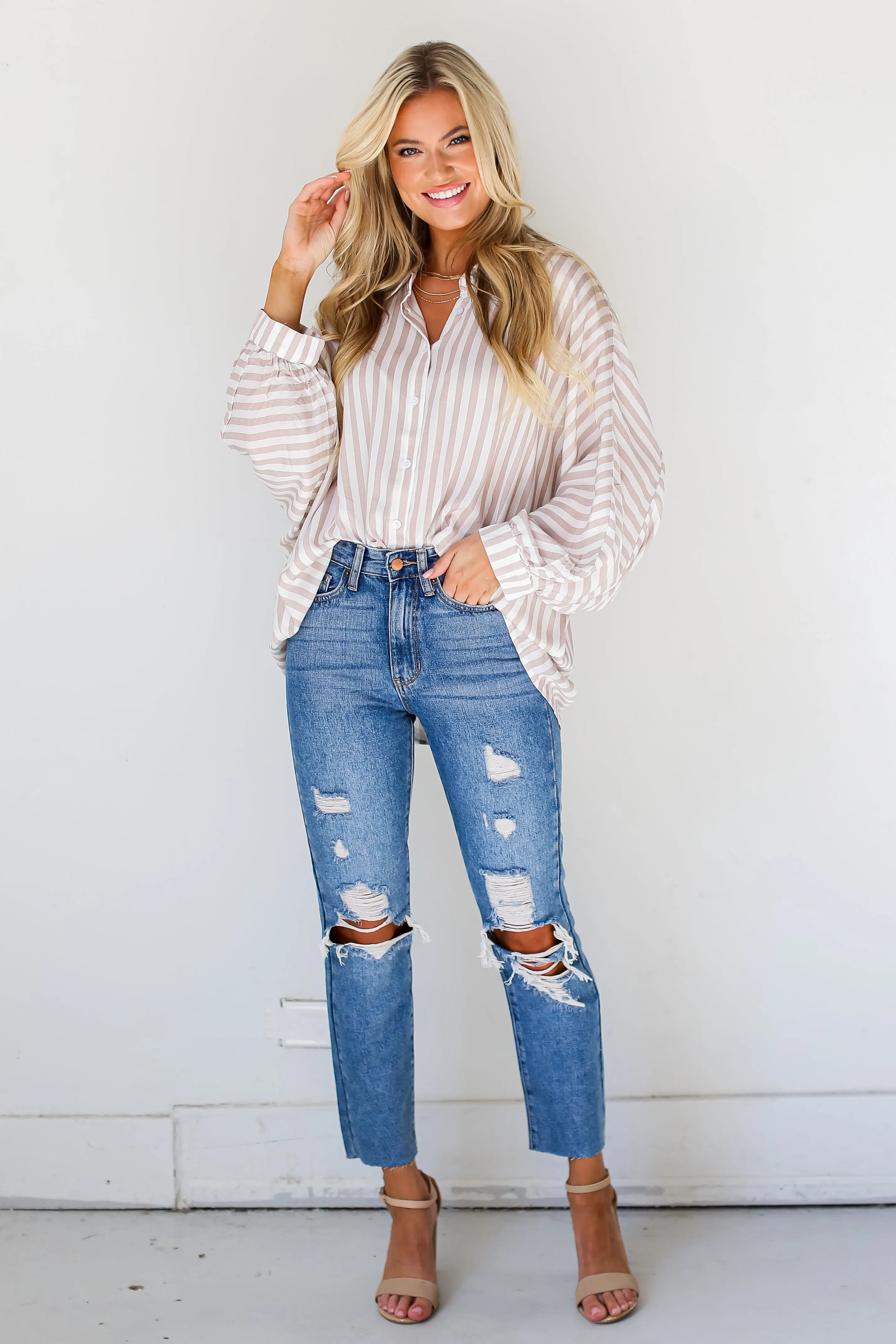 FINAL SALE - Trendy Presence Distressed Mom Jeans