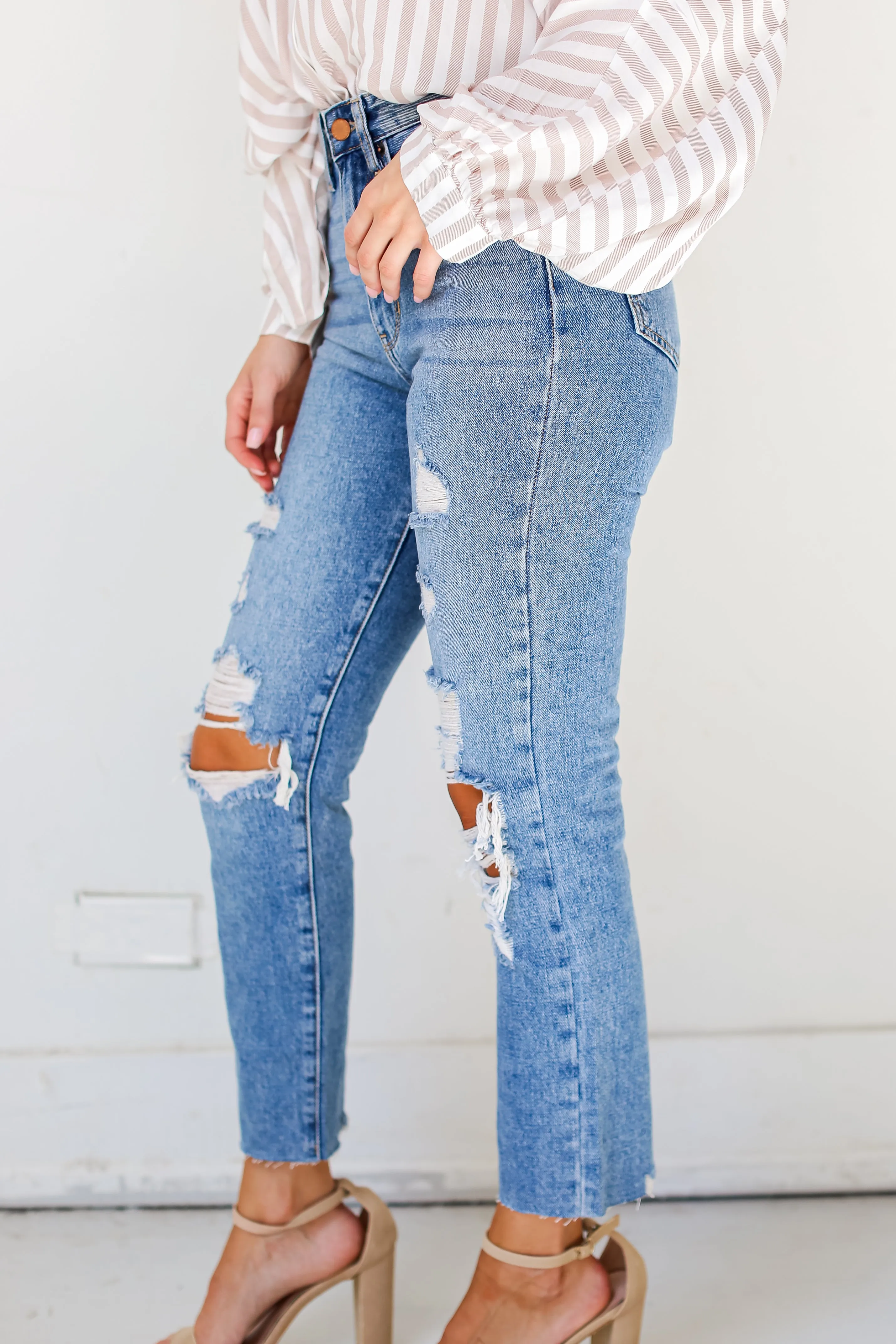 FINAL SALE - Trendy Presence Distressed Mom Jeans